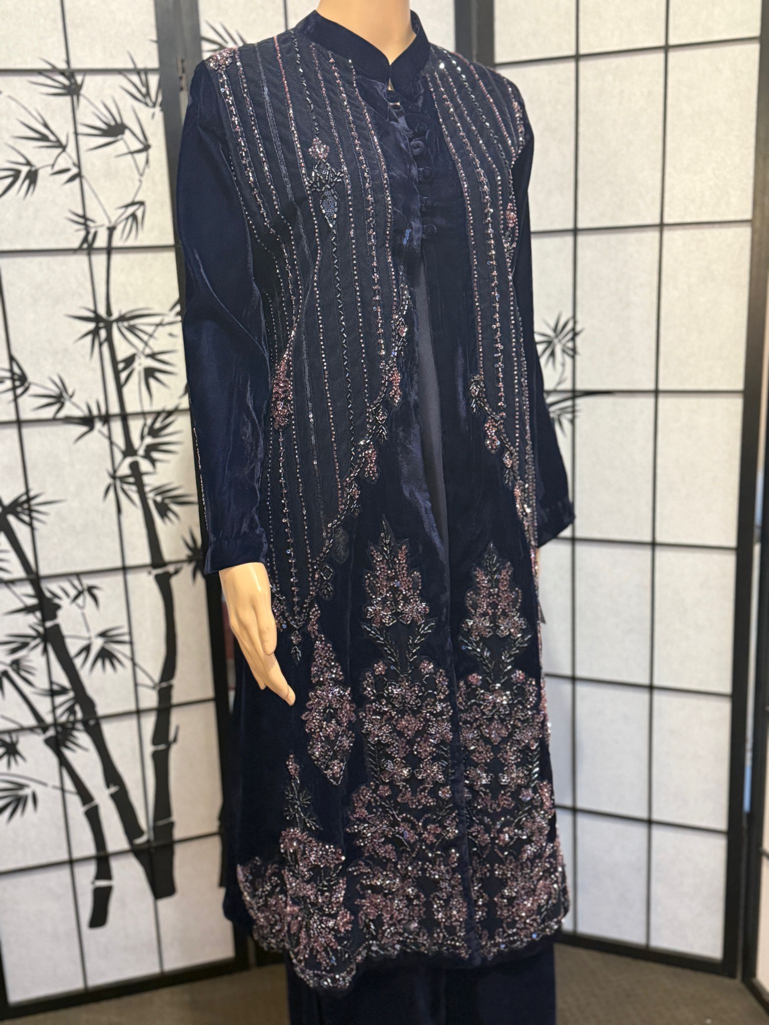 Embellished 4-Piece Velvet Suit Set