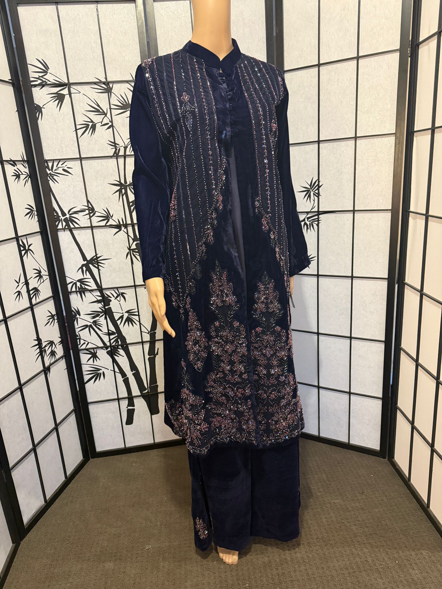 Embellished 4-Piece Velvet Suit Set