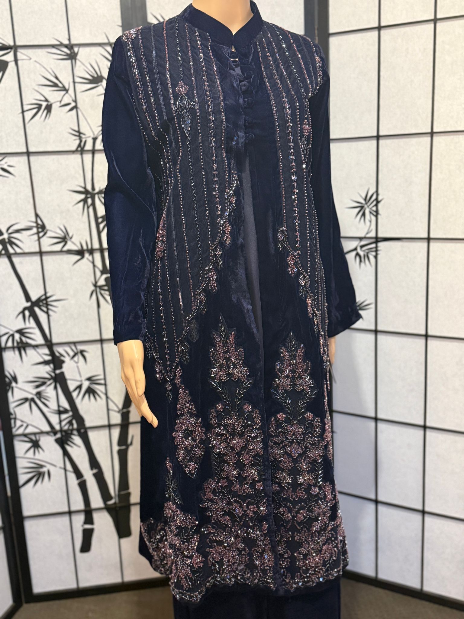 Embellished 4-Piece Velvet Suit Set