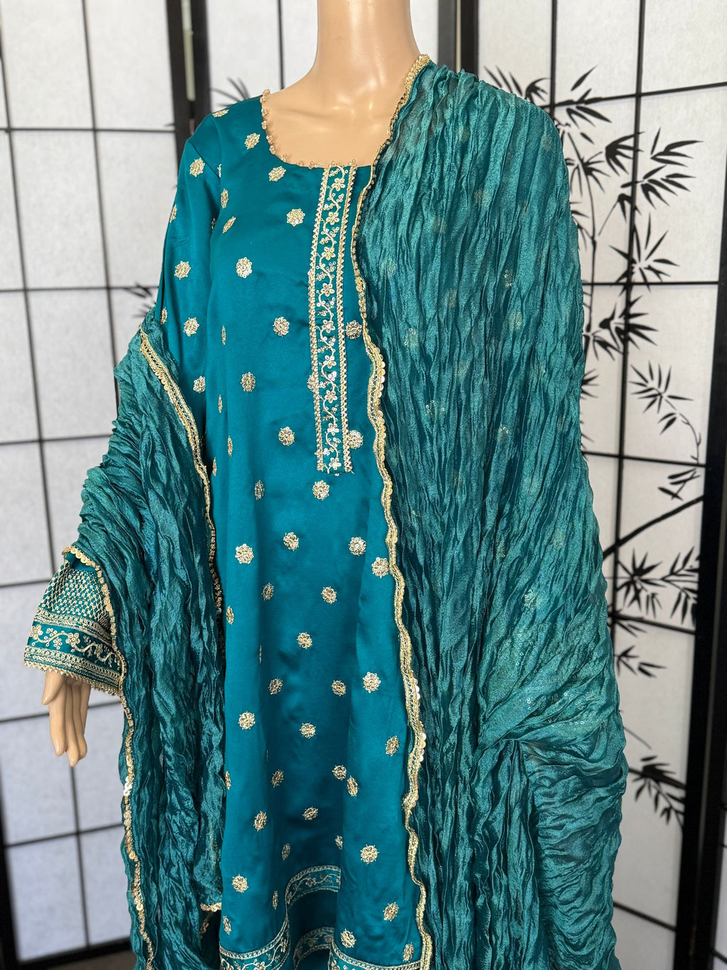 3-Piece Embellished Resham Embroidered Silk Suit