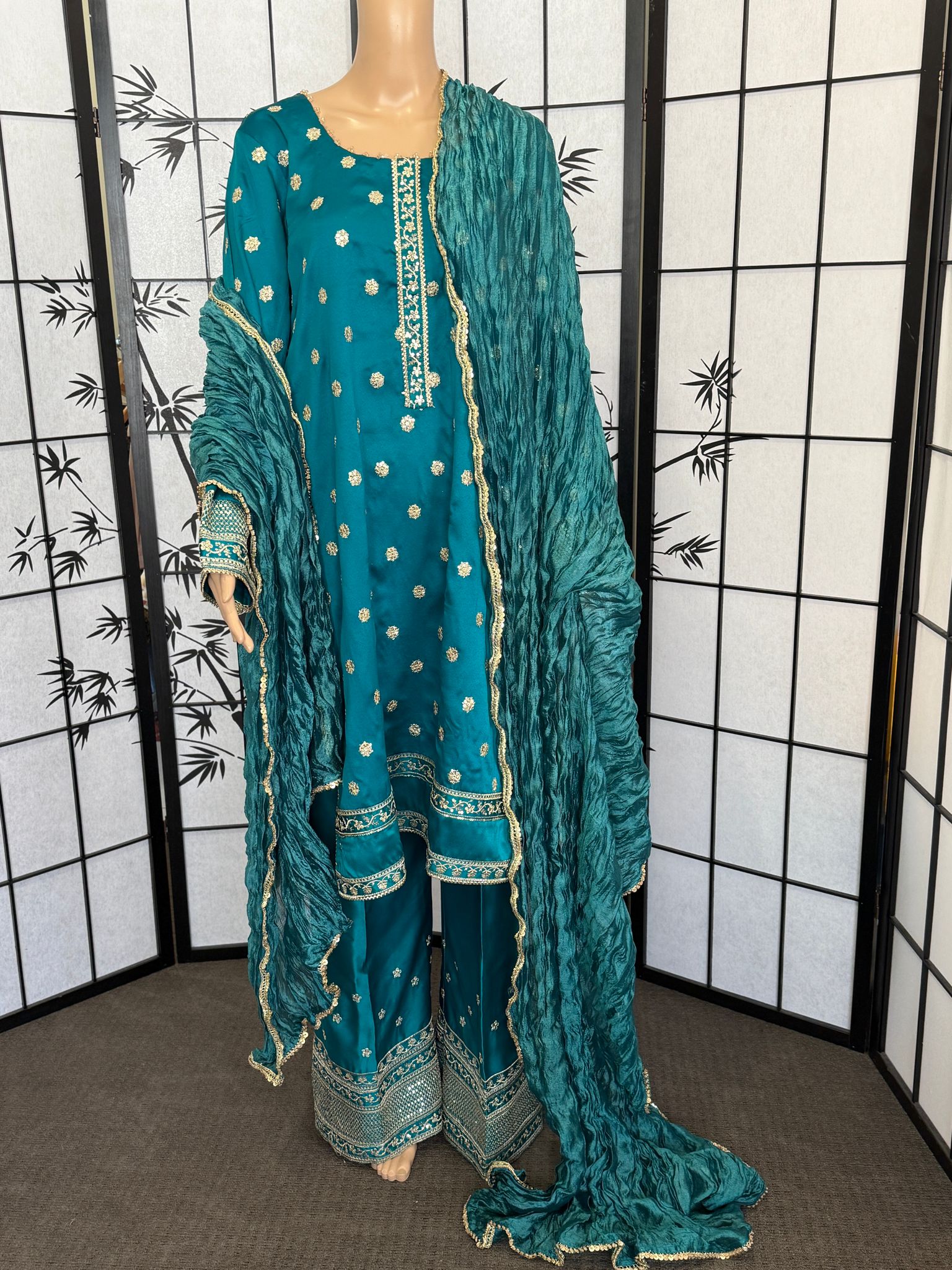 3-Piece Embellished Resham Embroidered Silk Suit