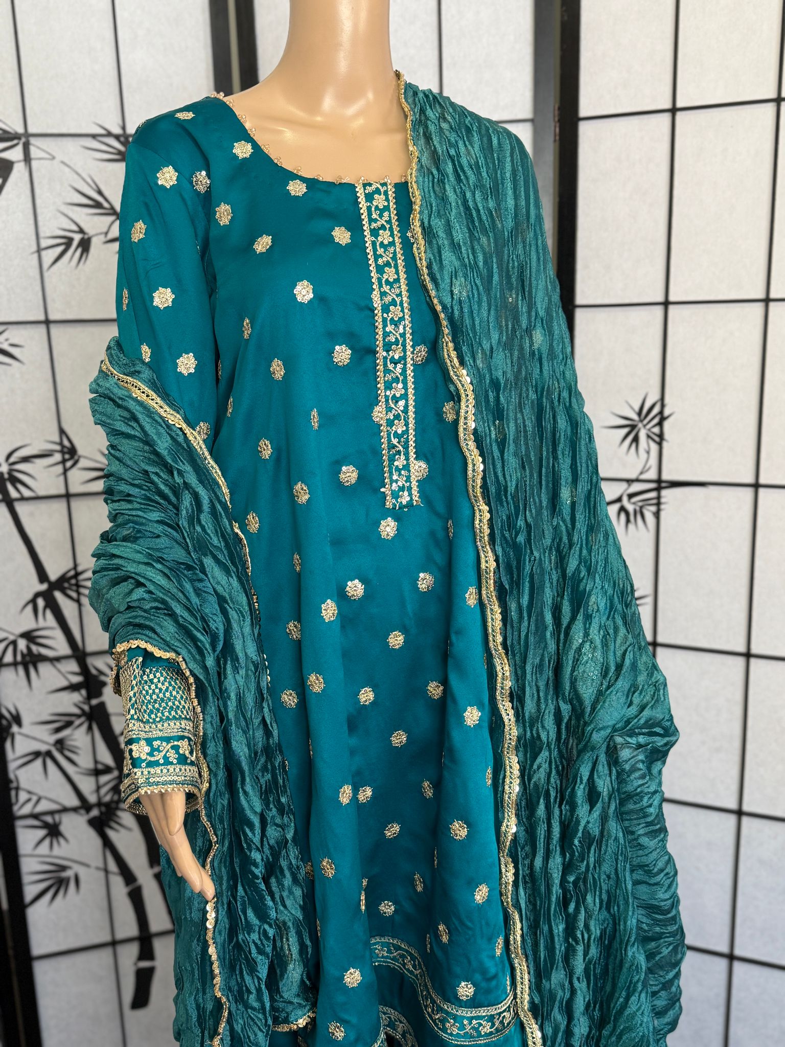 3-Piece Embellished Resham Embroidered Silk Suit
