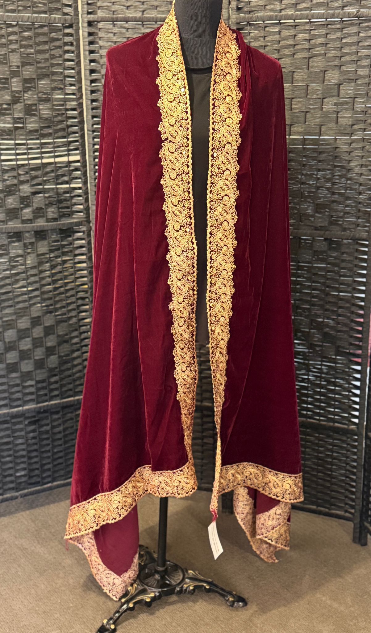 Deep Maroon Velvet Shawl with Resham & Sequin Embroidery