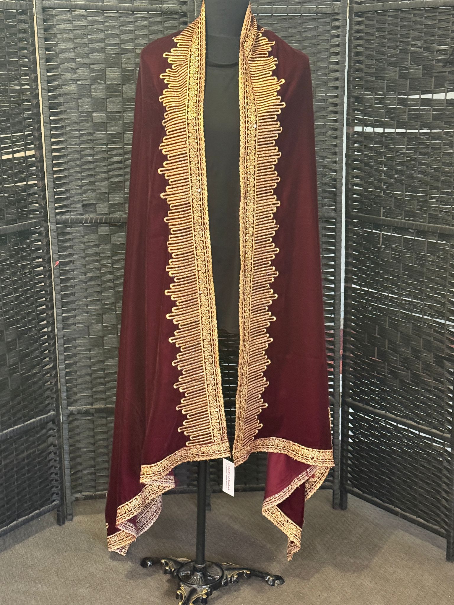 Luxurious Maroon Velvet Shawl with Resham & Sequin Embroidery