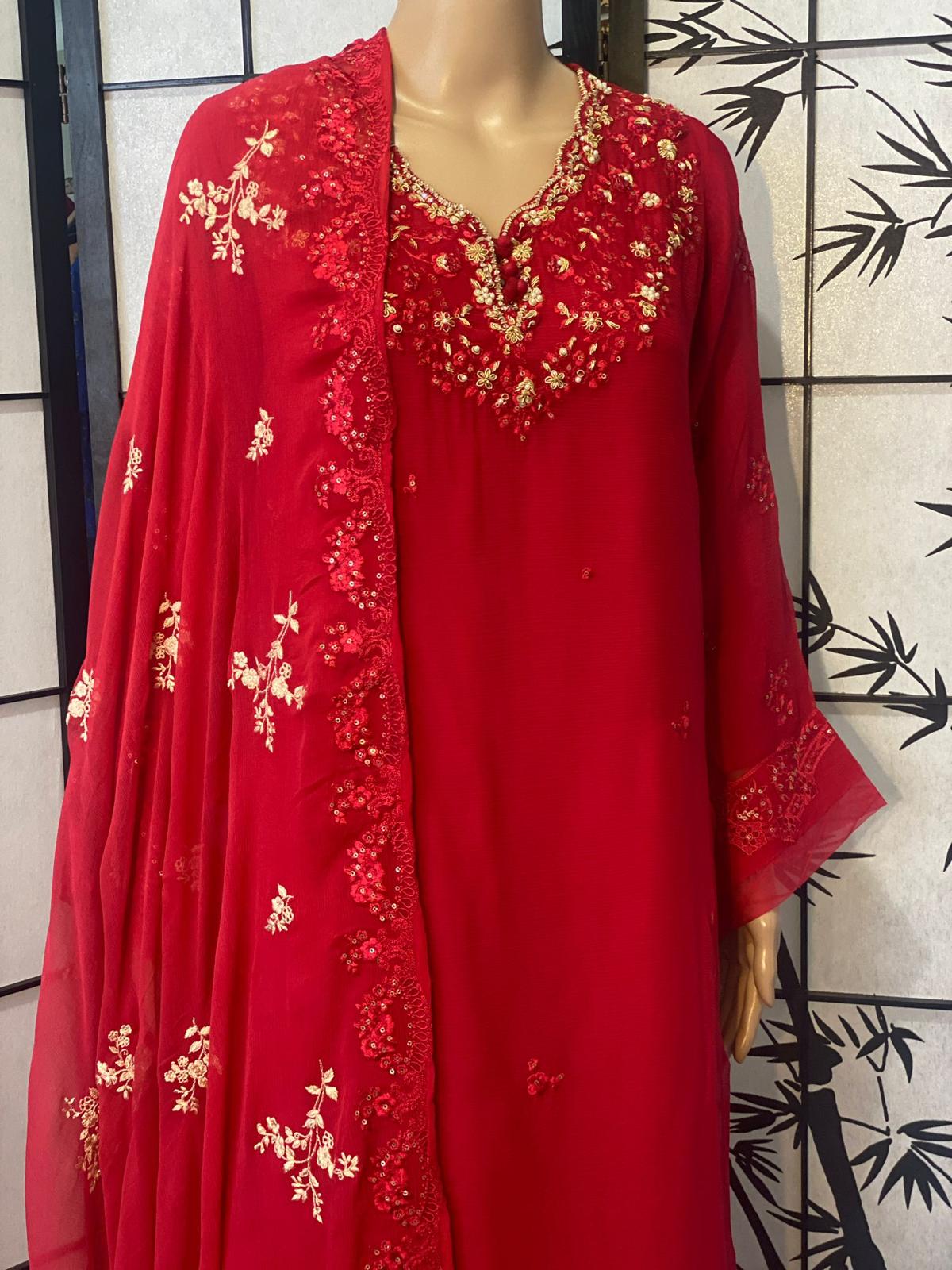 Pure Chiffon Shirt &amp; Dupatta with Delicate All-Over Embroidery