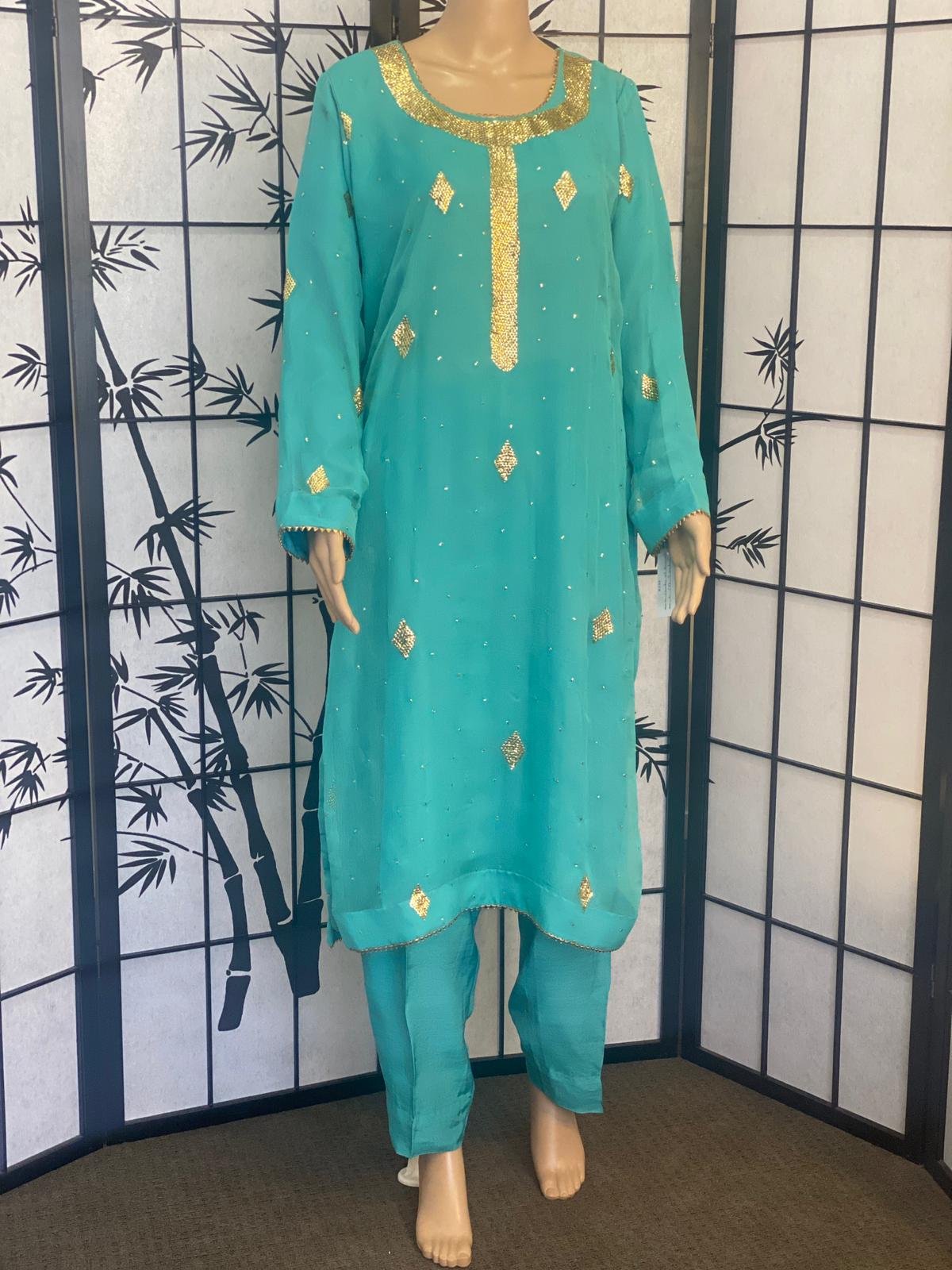 Pure Chiffon Shirt & Dupatta With Timeless Mukaish Embroidery