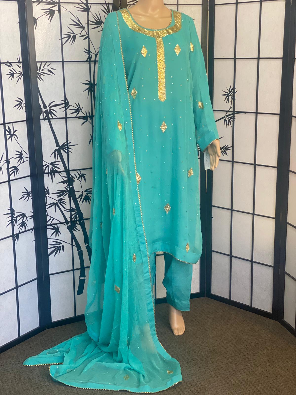 Pure Chiffon Shirt & Dupatta With Timeless Mukaish Embroidery