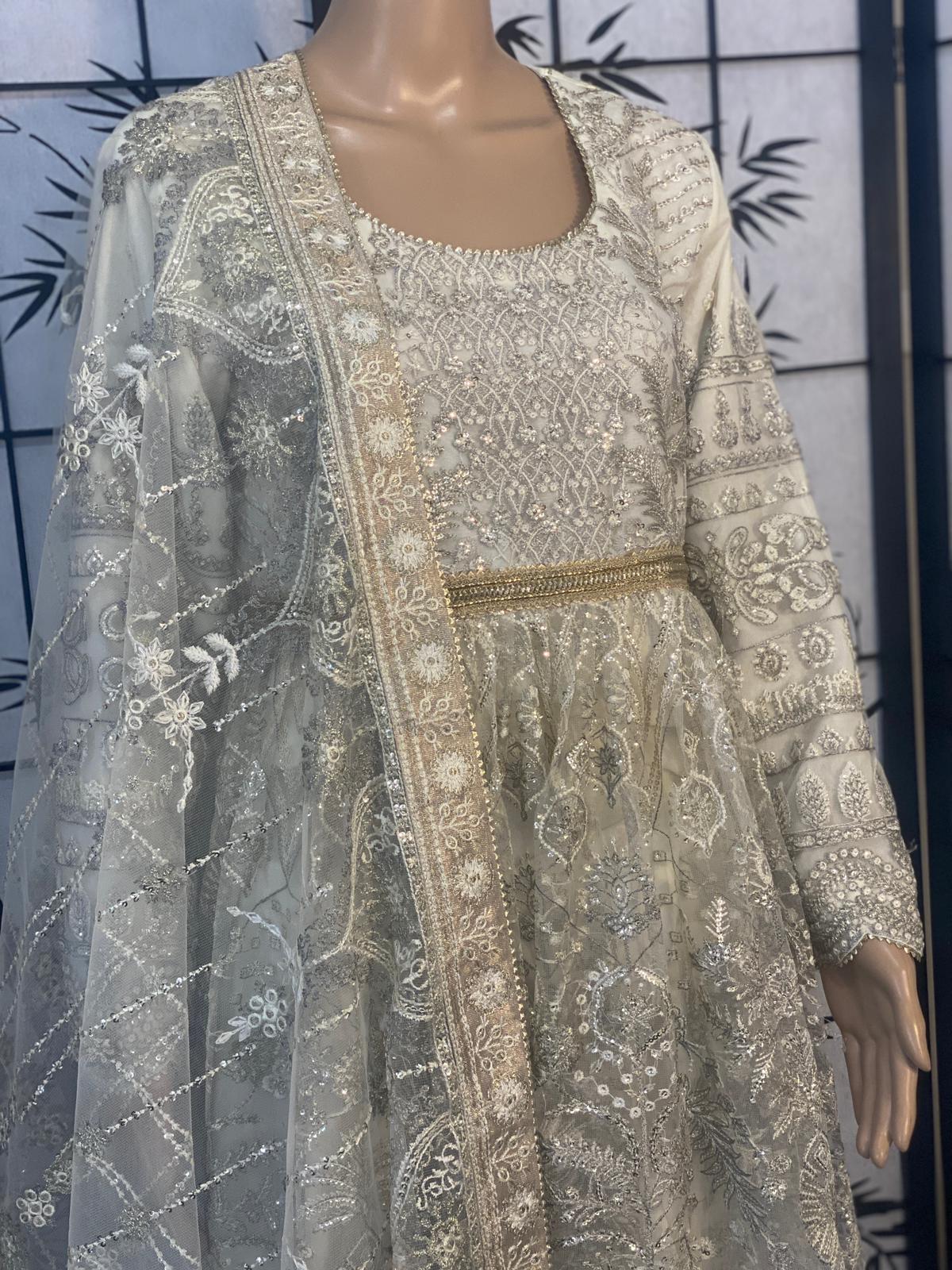 Sequins & Resham Work Dress With Dupatta & Palazzo