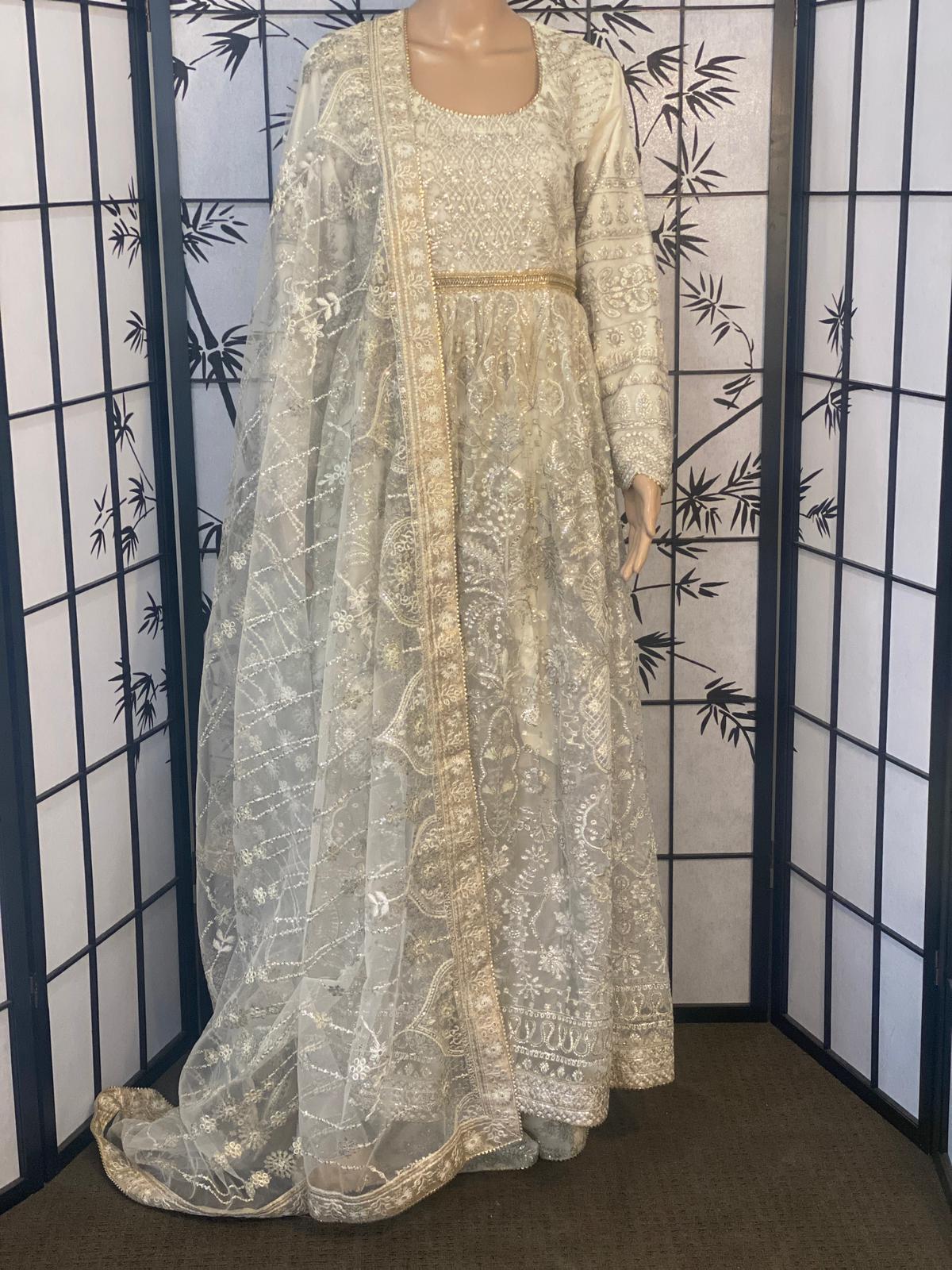 Sequins & Resham Work Dress With Dupatta & Palazzo