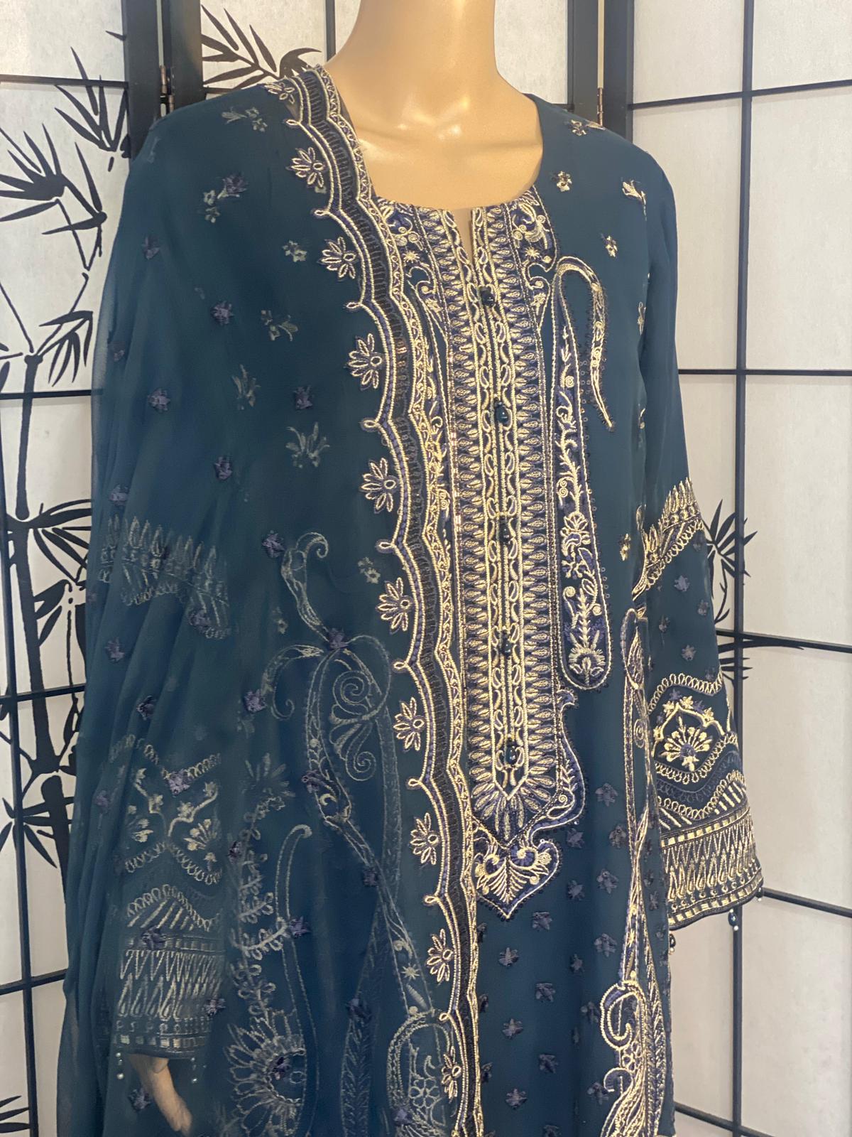 Fully Embroidered Pure Chiffon Shirt & Dupatta