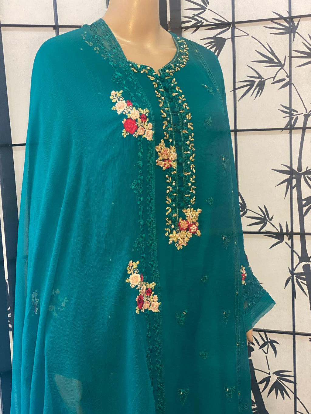 Elegant Embroidered Pure Chiffon Shirt & Dupatta
