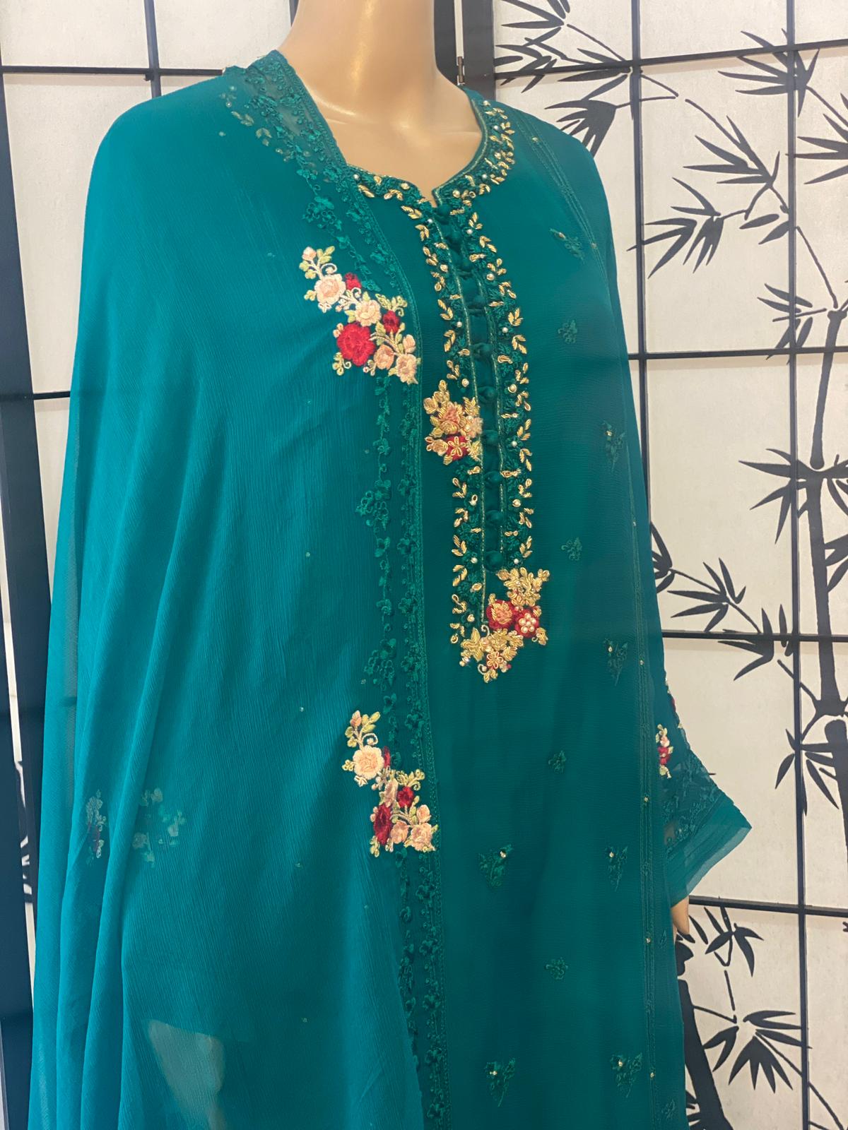 Elegant Embroidered Pure Chiffon Shirt & Dupatta