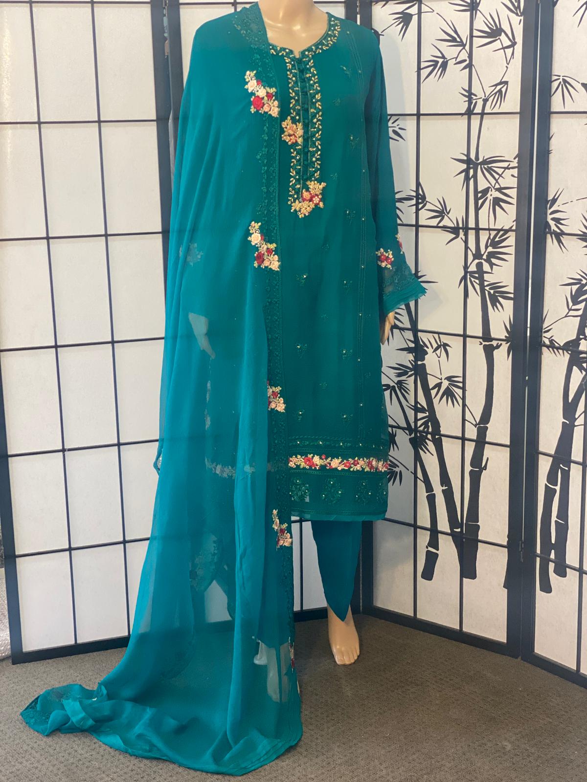 Elegant Embroidered Pure Chiffon Shirt & Dupatta
