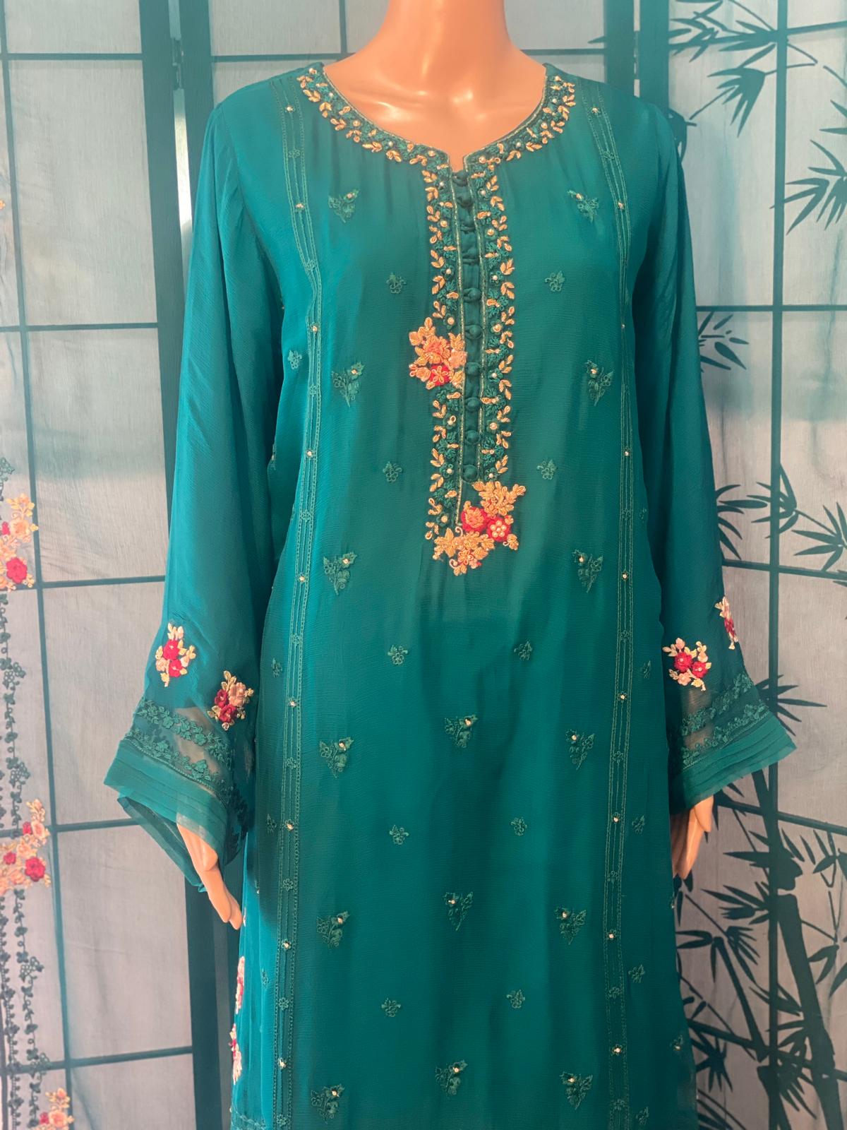 Elegant Embroidered Pure Chiffon Shirt & Dupatta