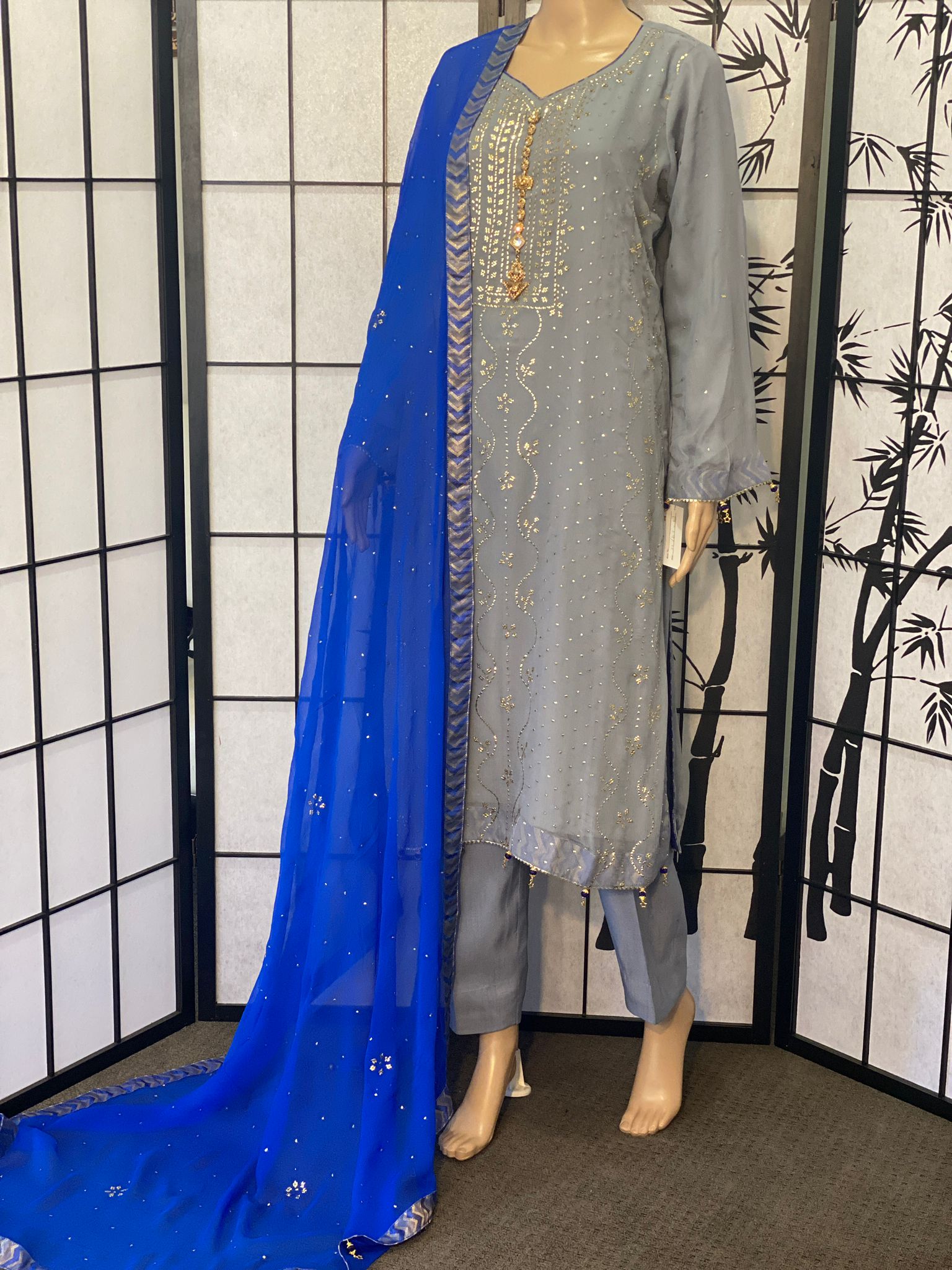 Pure Chiffon Shirt & Dupatta With Delicate Mukaish Embroidery