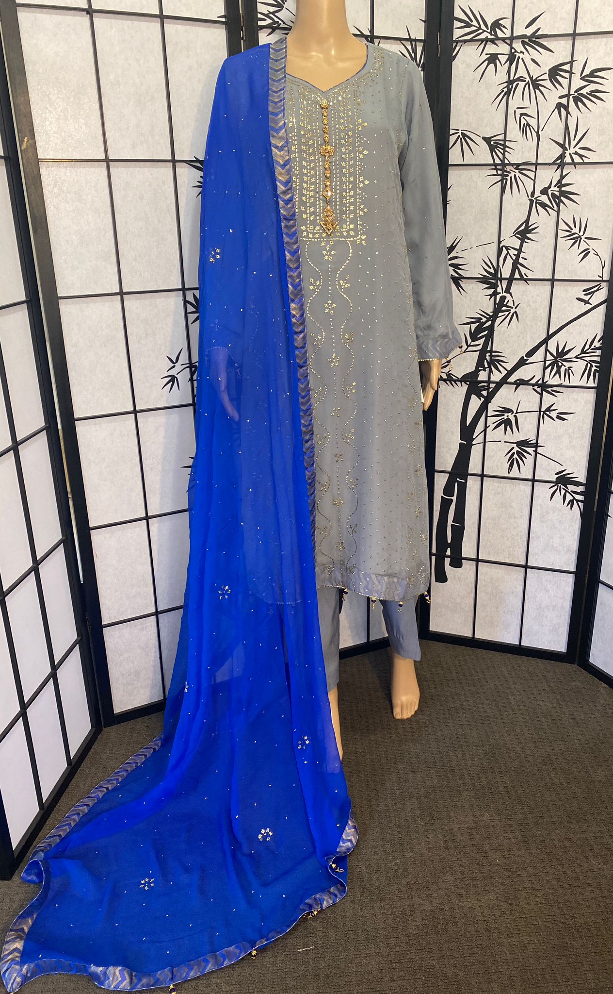 Pure Chiffon Shirt & Dupatta With Delicate Mukaish Embroidery