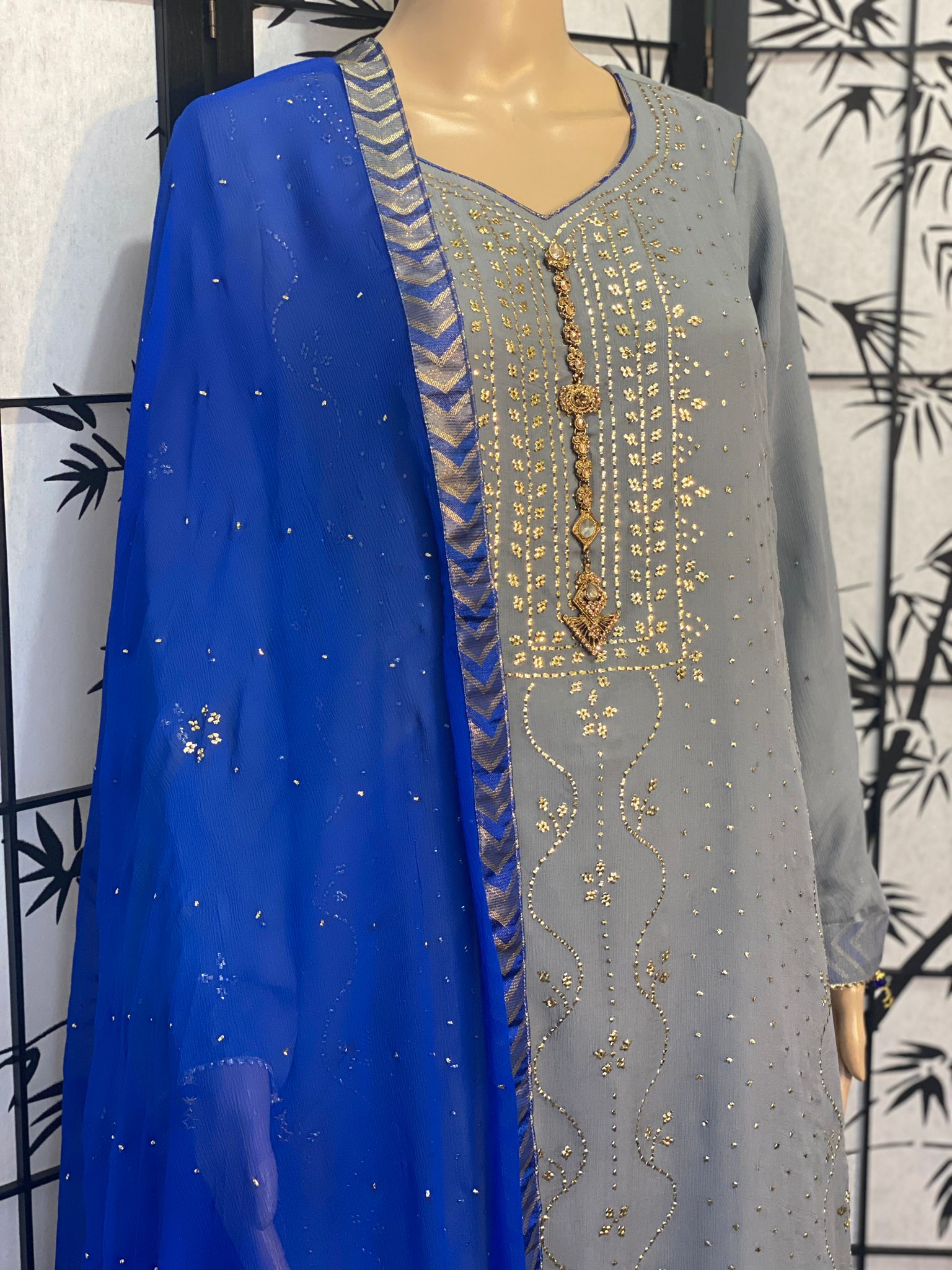 Pure Chiffon Shirt & Dupatta With Delicate Mukaish Embroidery