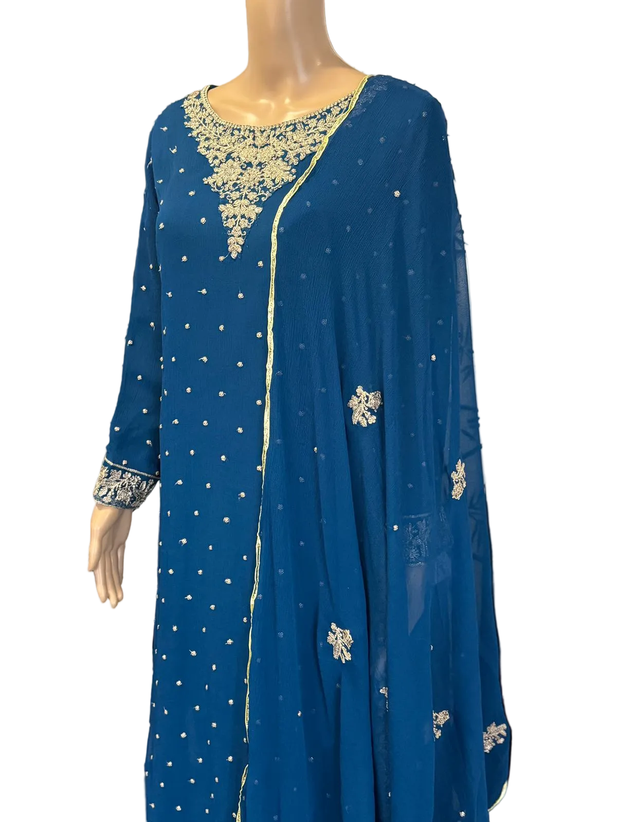 Fully Embroidered Chiffon Suit – Bright Blue