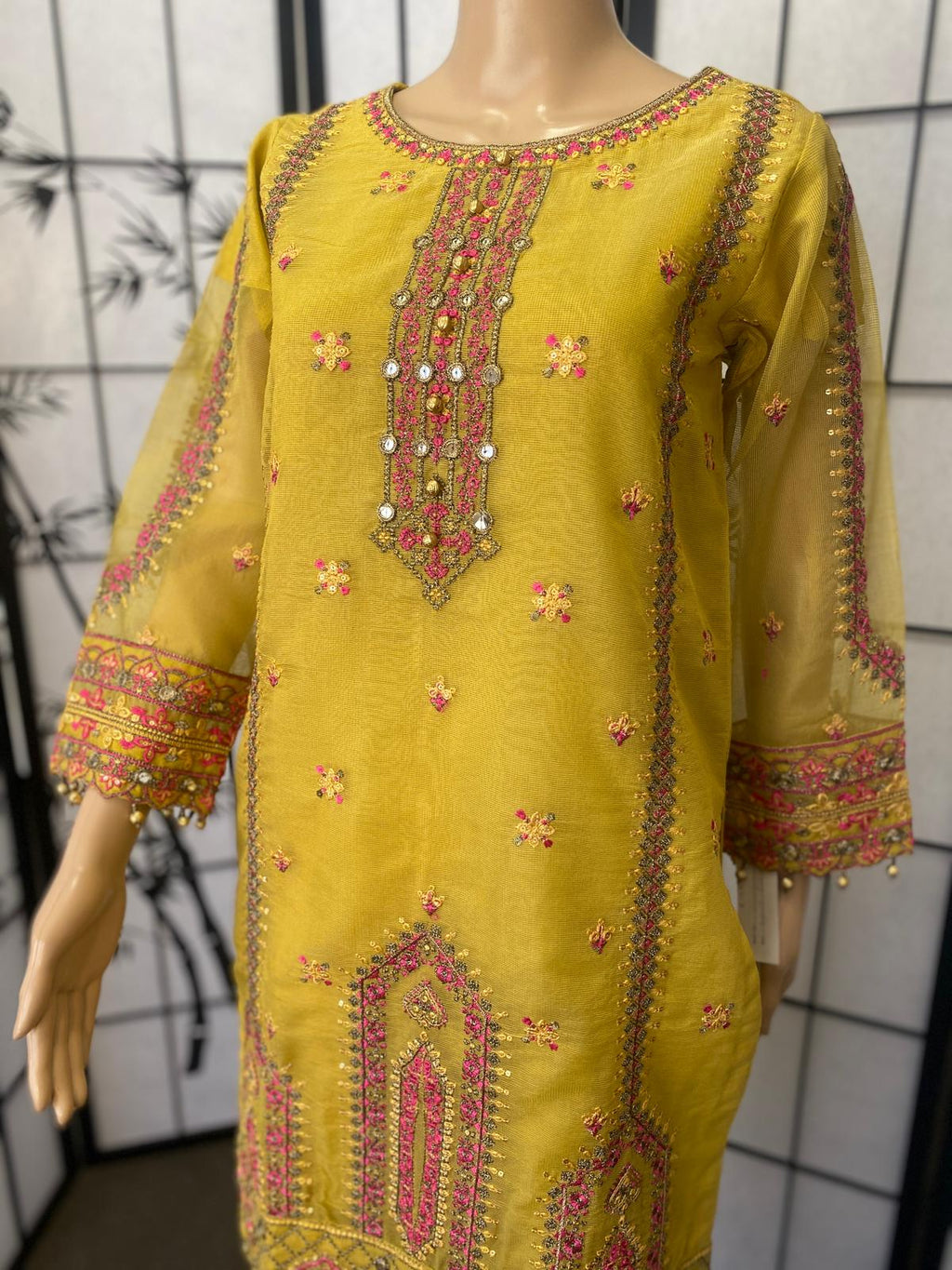 Embroidered Khadi Net 3-Piece Suit