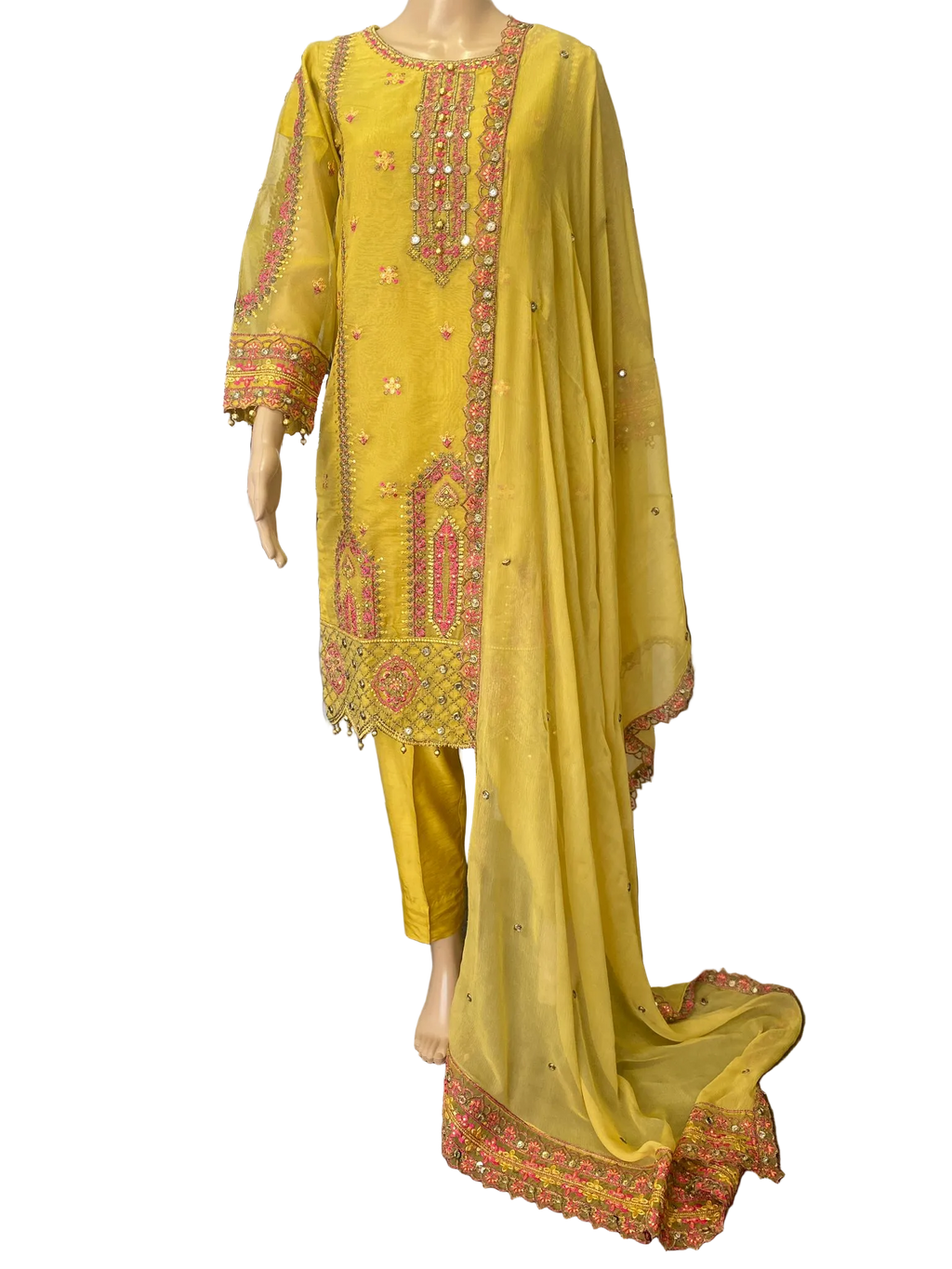Embroidered Khadi Net 3-Piece Suit