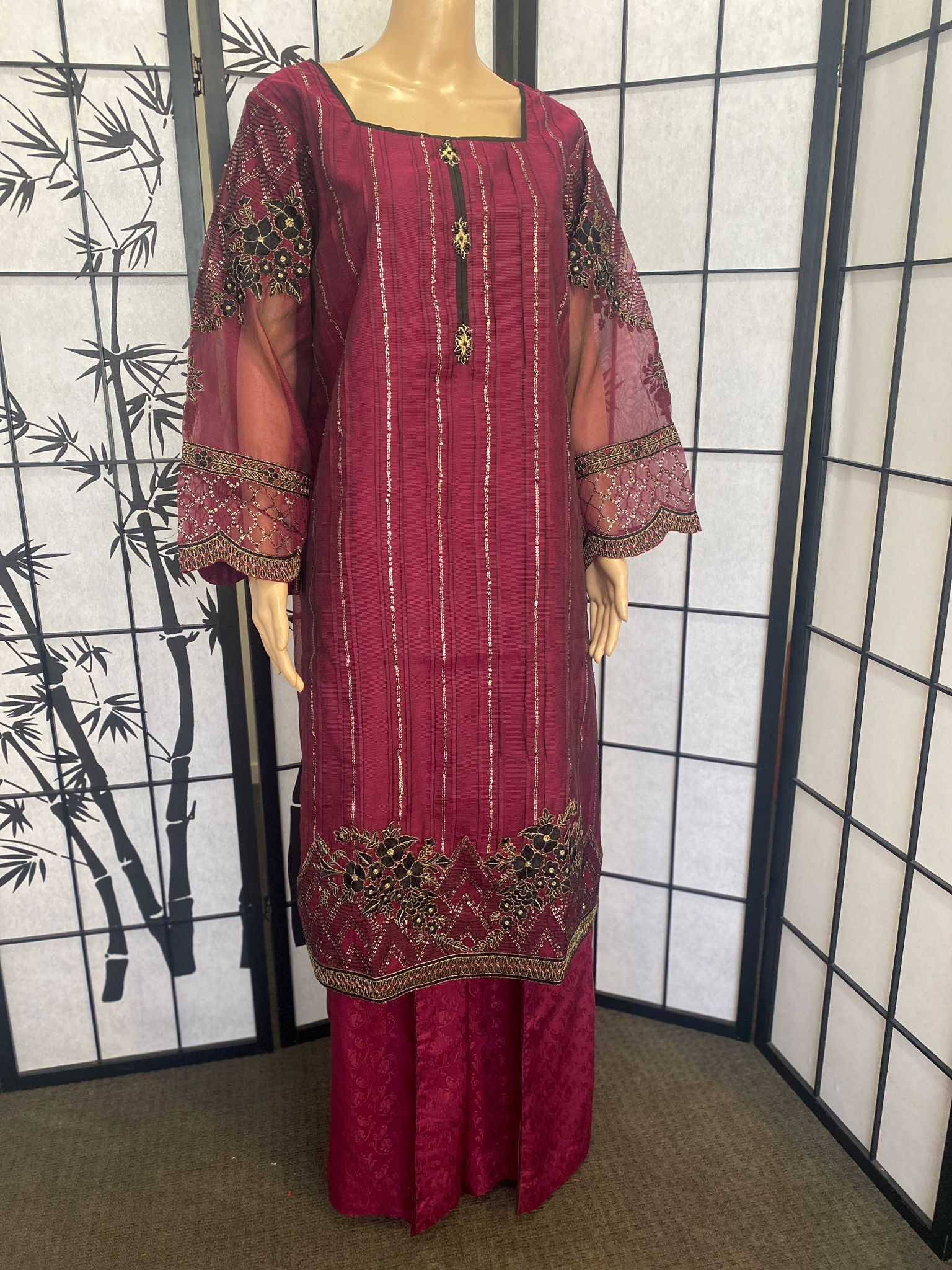 Khadi Net Embroidered Elegant 3-Piece Suit