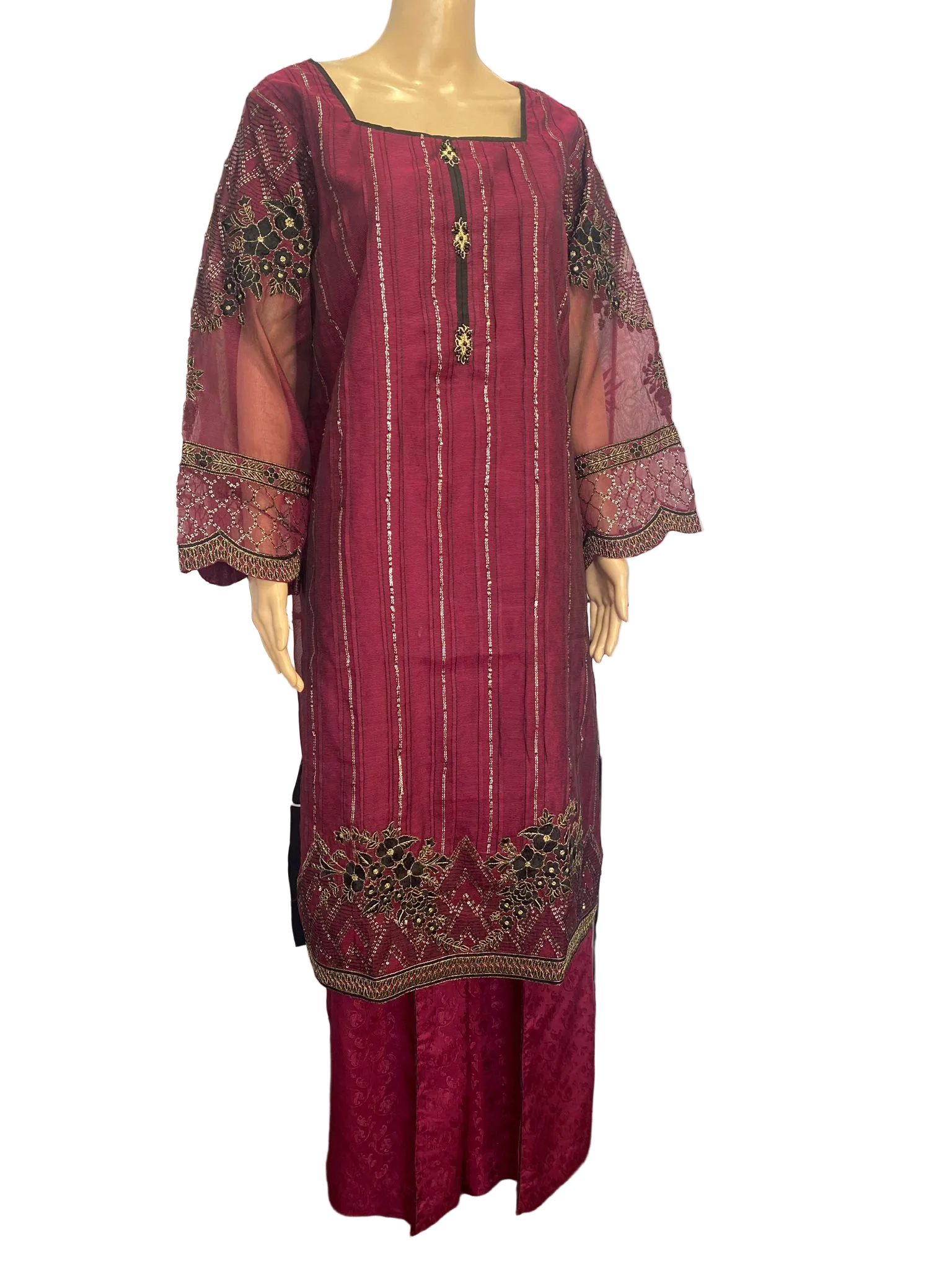 Khadi Net Embroidered Elegant 3-Piece Suit