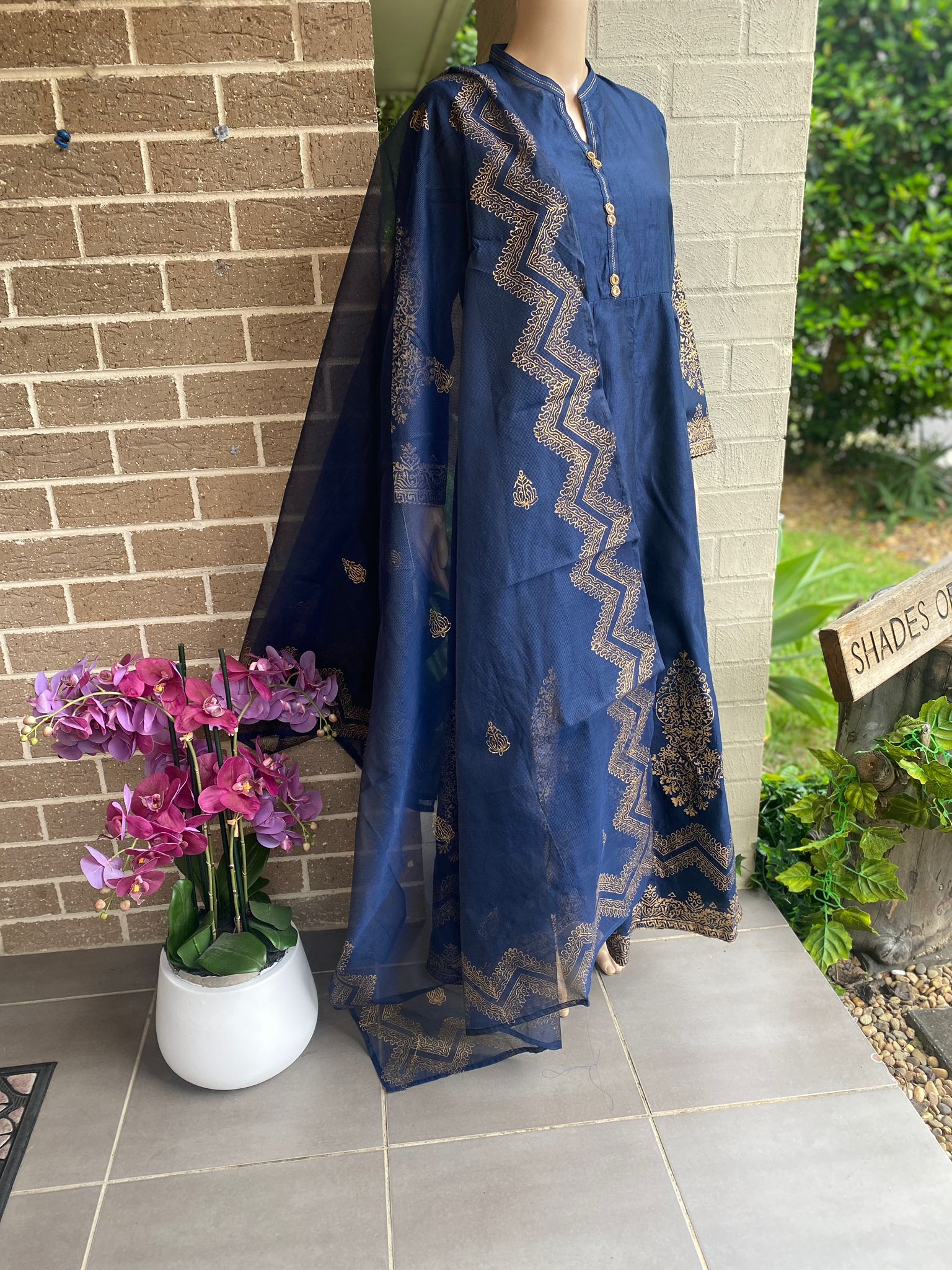 Block Printed Cotton Silk Suit with Khadi Net Dupatta