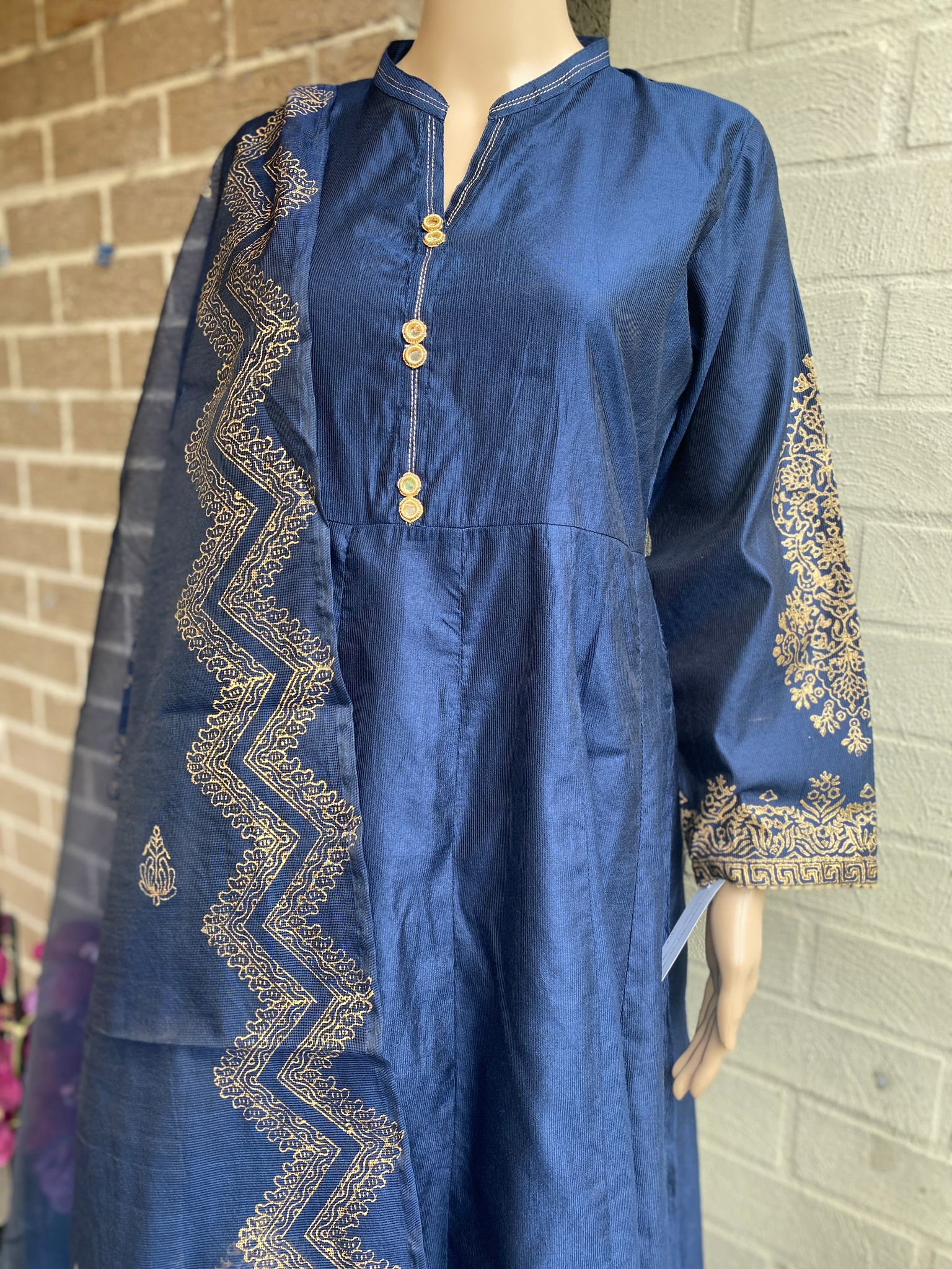 Block Printed Cotton Silk Suit with Khadi Net Dupatta