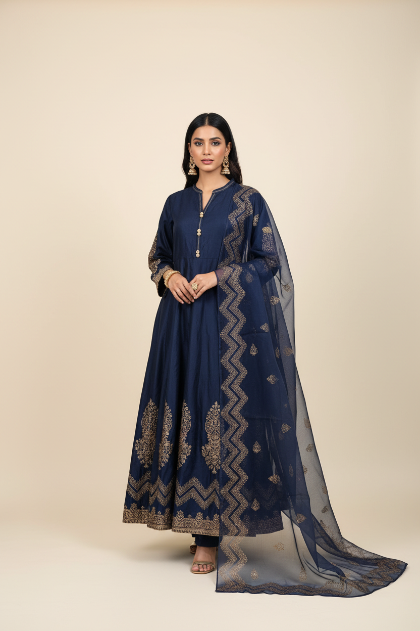 Block Printed Cotton Silk Suit with Khadi Net Dupatta