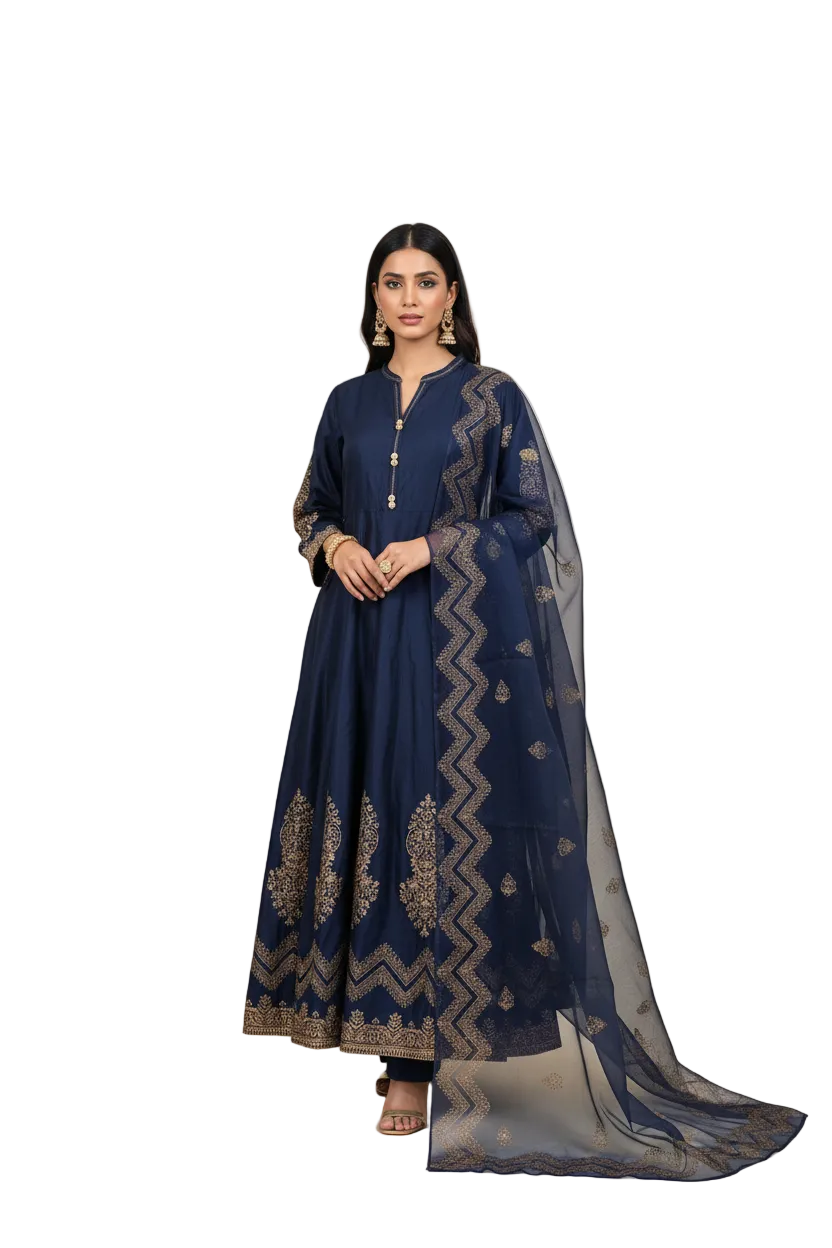 Block Printed Cotton Silk Suit with Khadi Net Dupatta