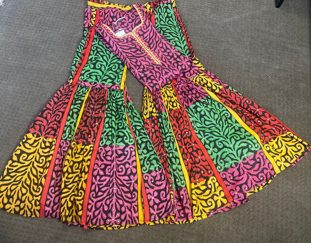 2-Piece Chat Patti Printed Cotton Gharara Suit
