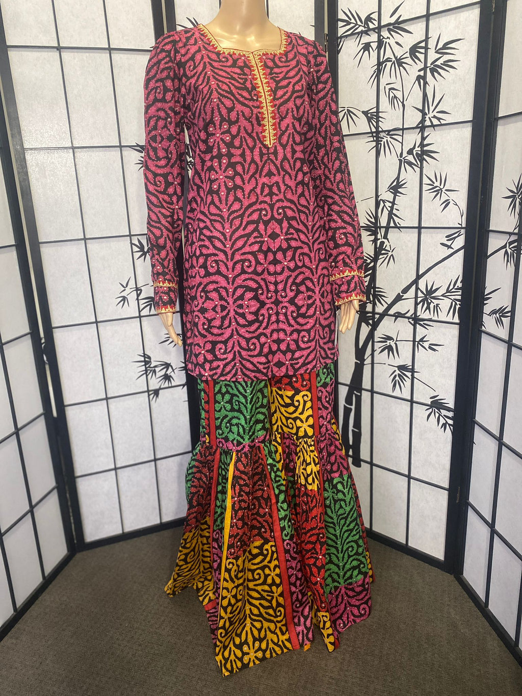 2-Piece Chat Patti Printed Cotton Gharara Suit