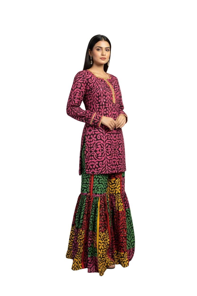 2-Piece Chat Patti Printed Cotton Gharara Suit
