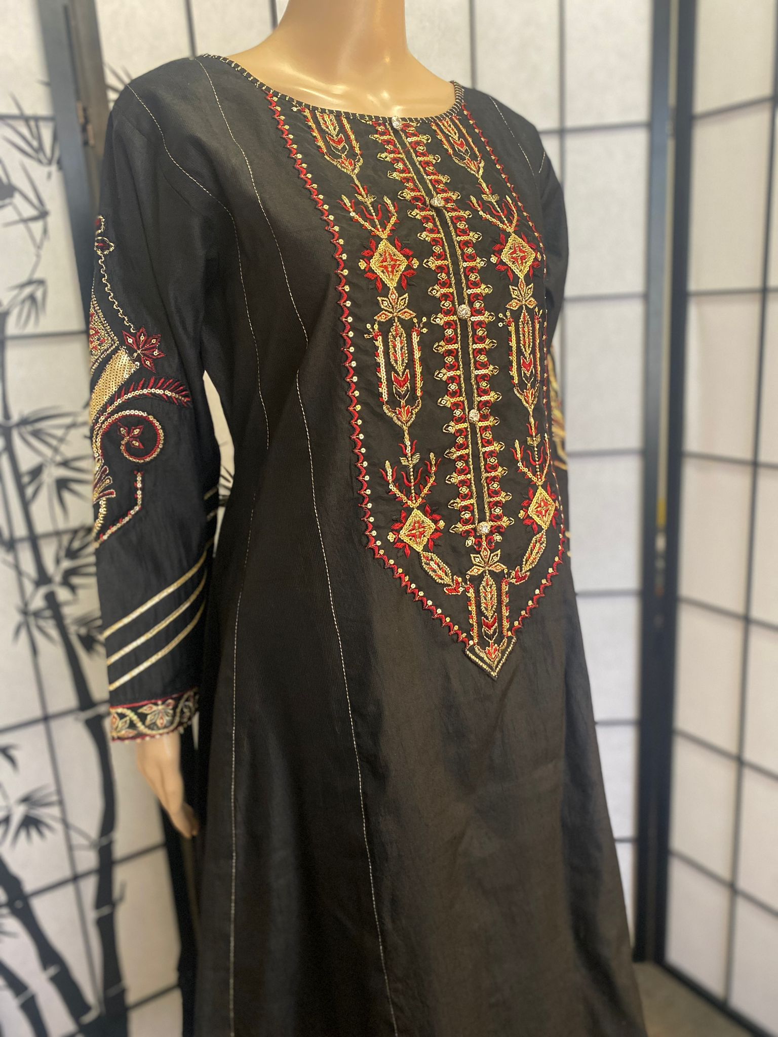 Embroidered 3-Piece Cotton Silk Dress