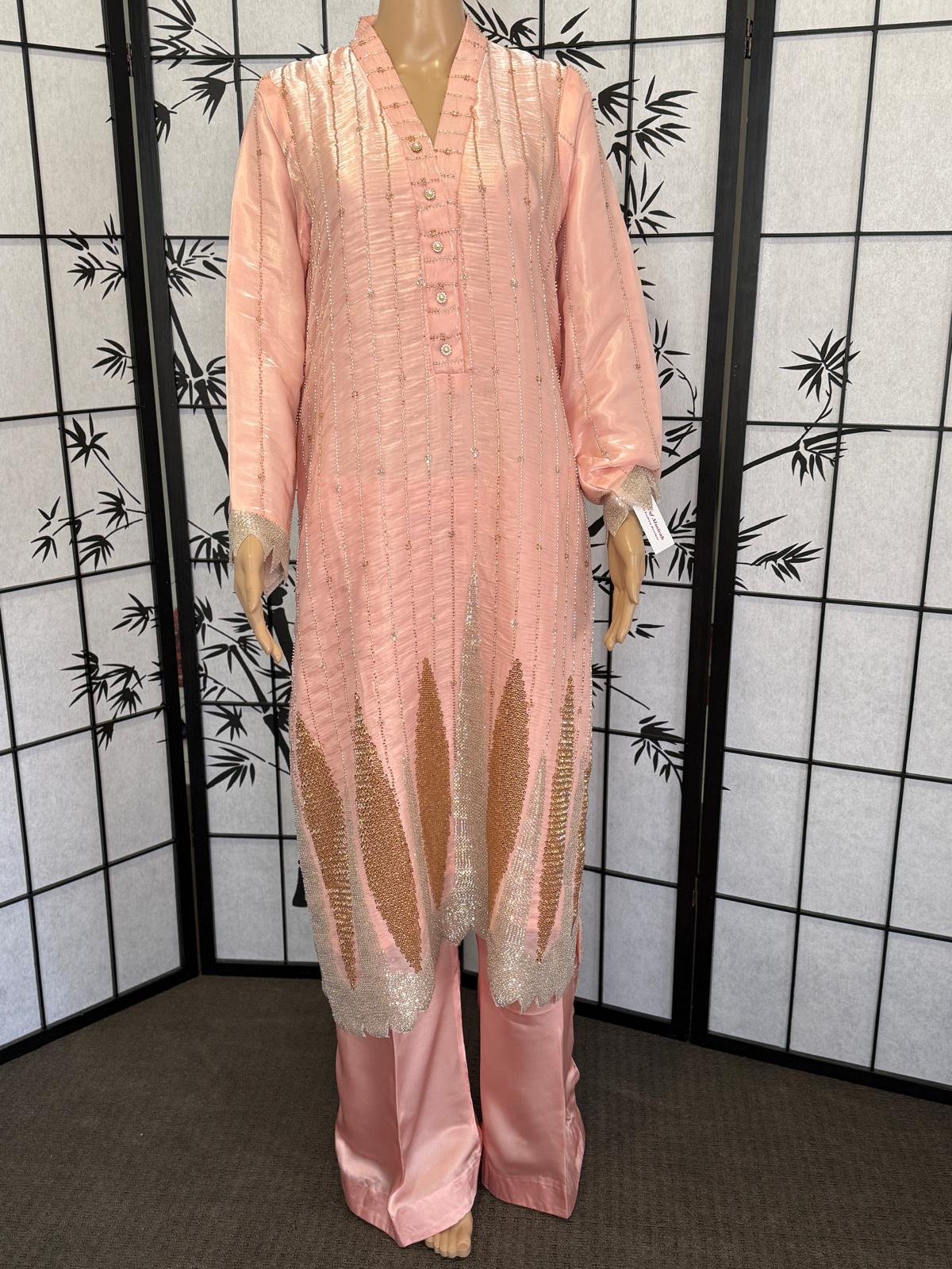 Elegant Sheesha Silk 3-Piece Suit with Stone Work & China Silk Dupatta