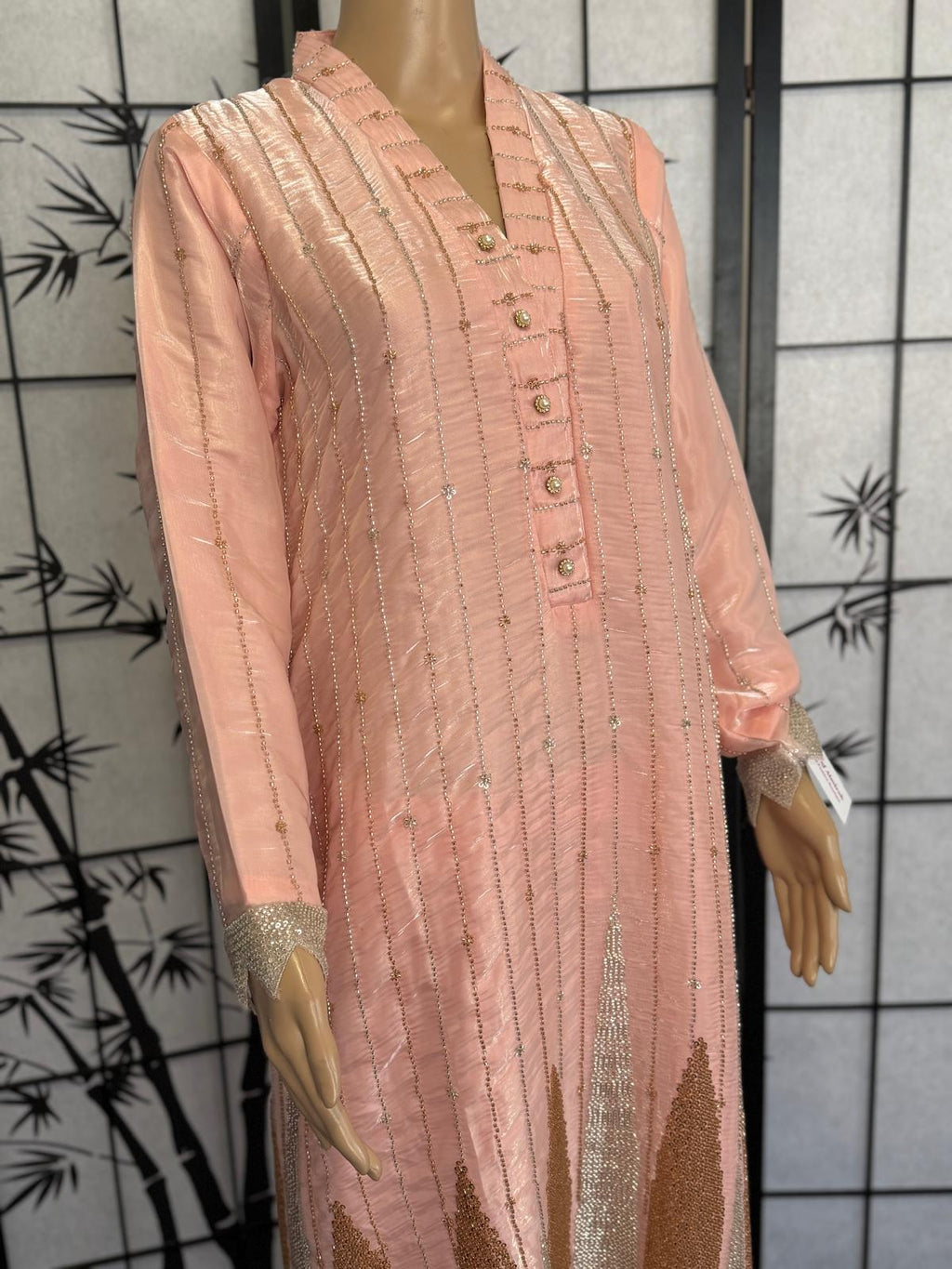 Elegant Sheesha Silk 3-Piece Suit with Stone Work & China Silk Dupatta