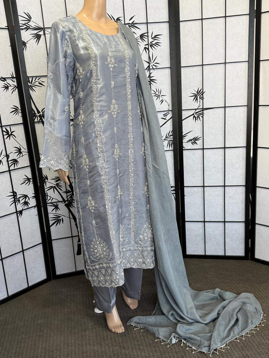 Royal Sheesha Silk 3-Piece Suit with Heavy Stone Work & Silk Dupatta