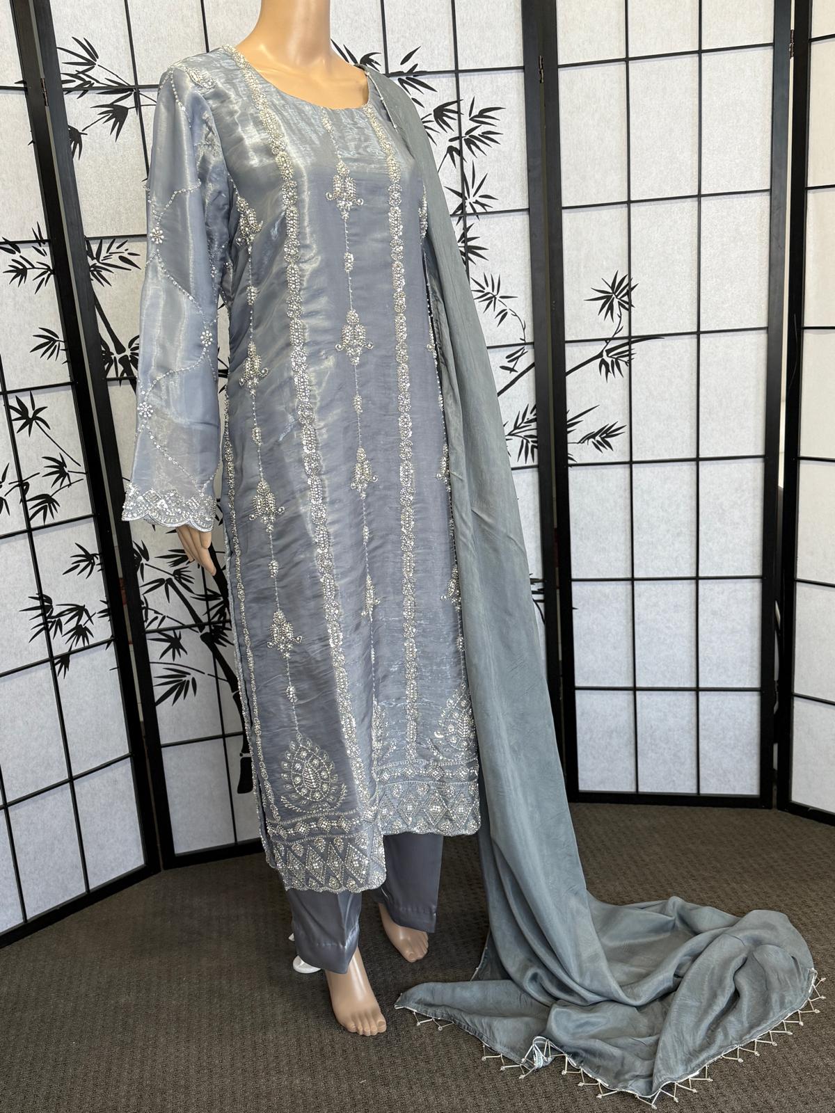 Royal Sheesha Silk 3-Piece Suit with Heavy Stone Work & Silk Dupatta