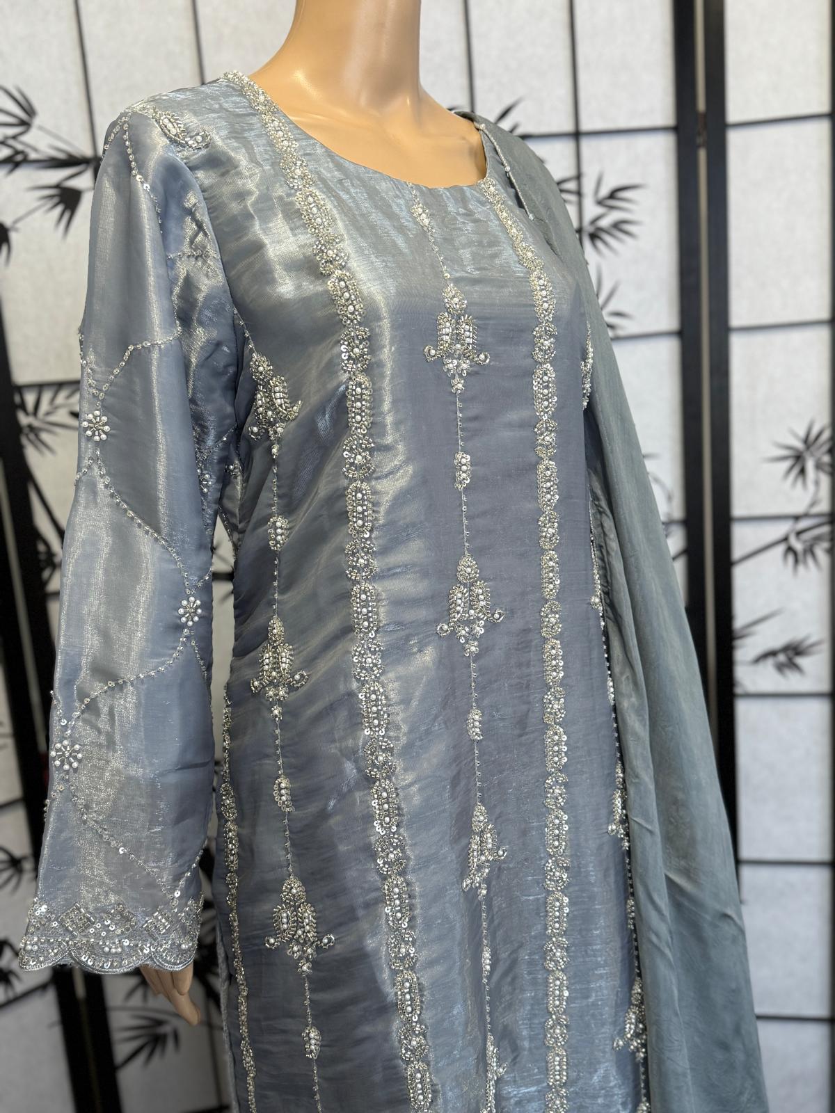 Royal Sheesha Silk 3-Piece Suit with Heavy Stone Work & Silk Dupatta