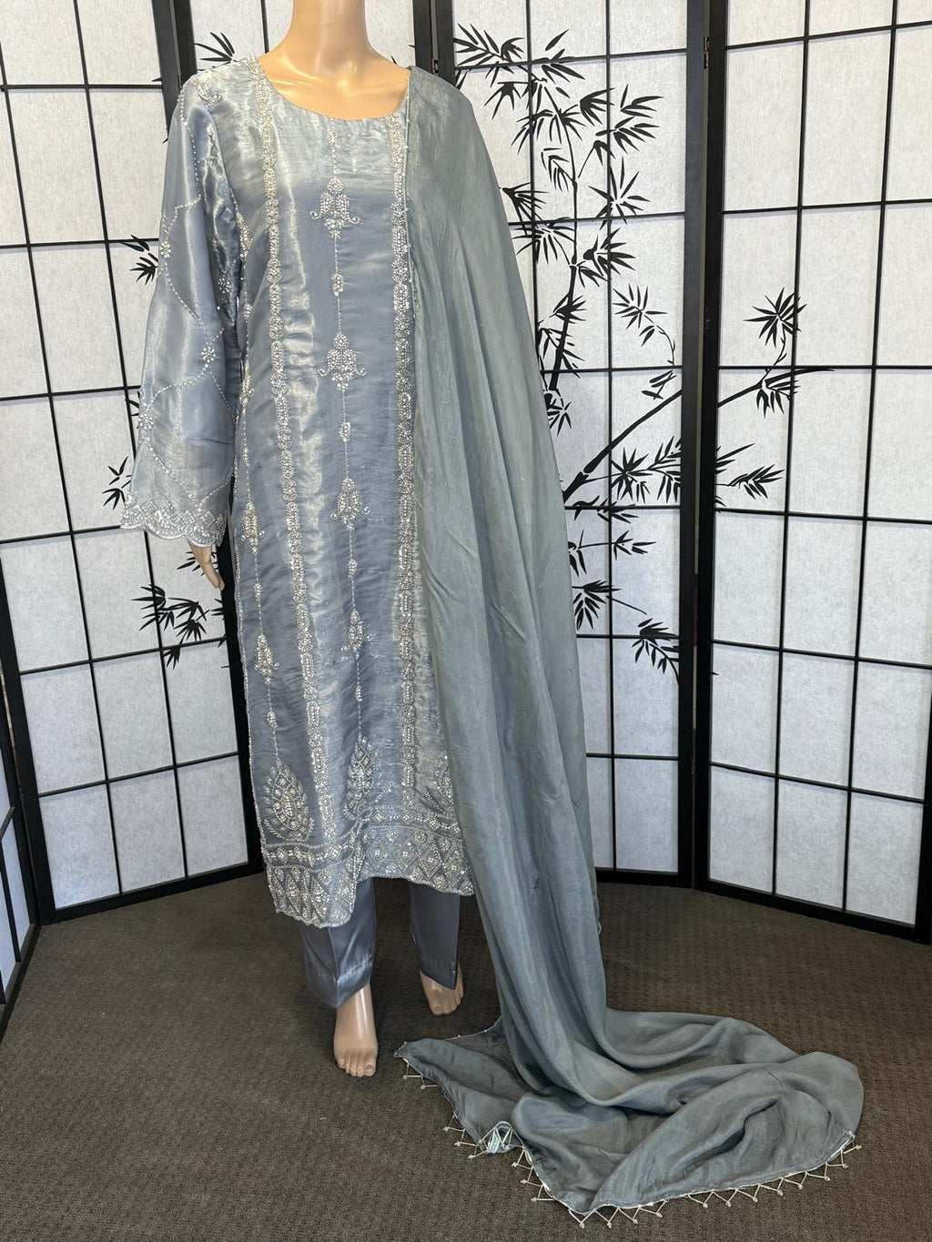 Royal Sheesha Silk 3-Piece Suit with Heavy Stone Work & Silk Dupatta