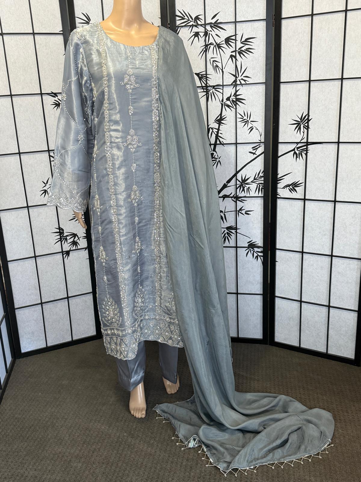 Royal Sheesha Silk 3-Piece Suit with Heavy Stone Work & Silk Dupatta