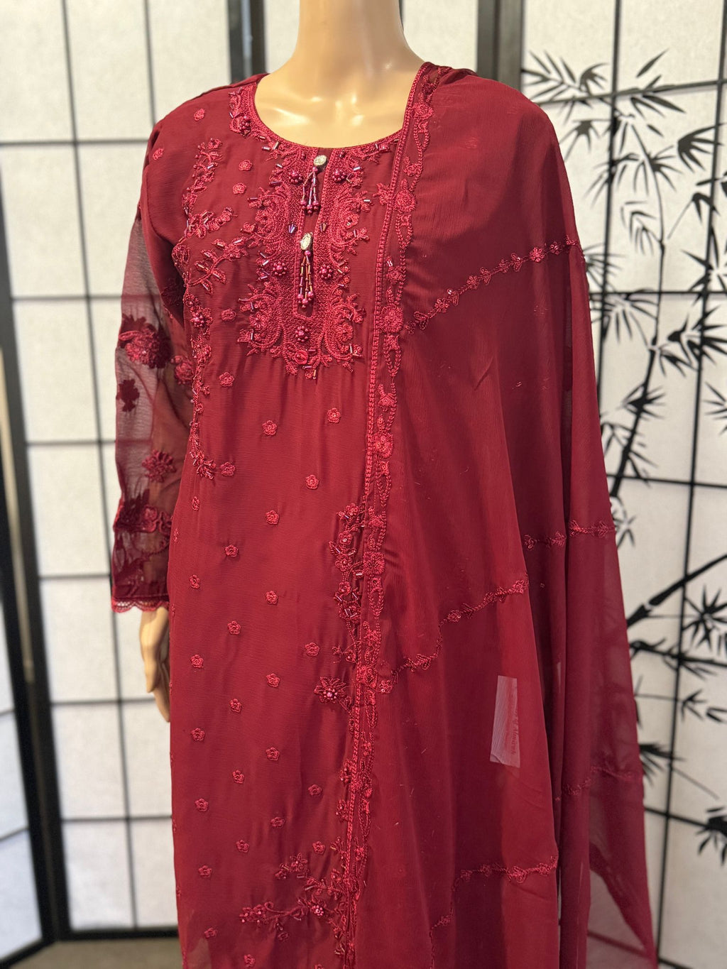 Elegant Embroidered Chiffon 3-Piece Suit with Chiffon Dupatta