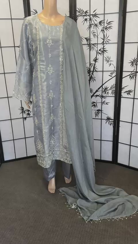Royal Sheesha Silk 3-Piece Suit with Heavy Stone Work & Silk Dupatta
