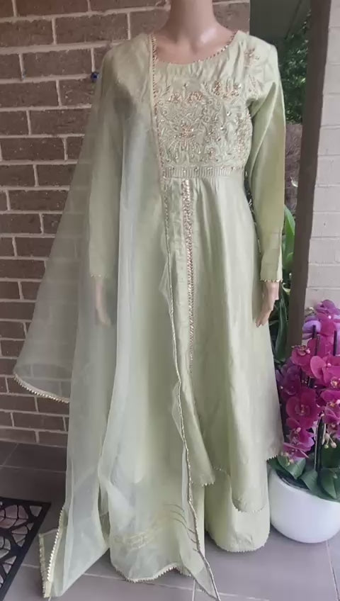 Stylish Embellished Cotton Silk 3-Piece Dress