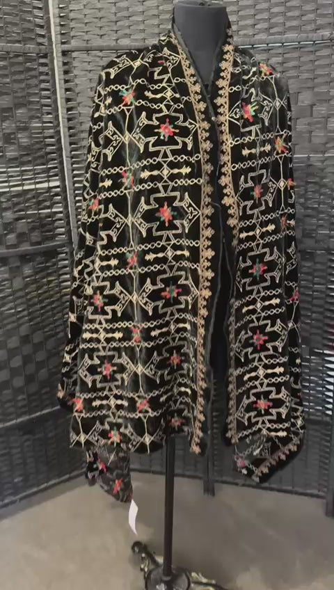 Black embroidered velvet shawl