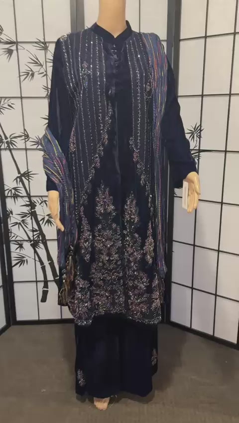 Embellished 4-Piece Velvet Suit Set