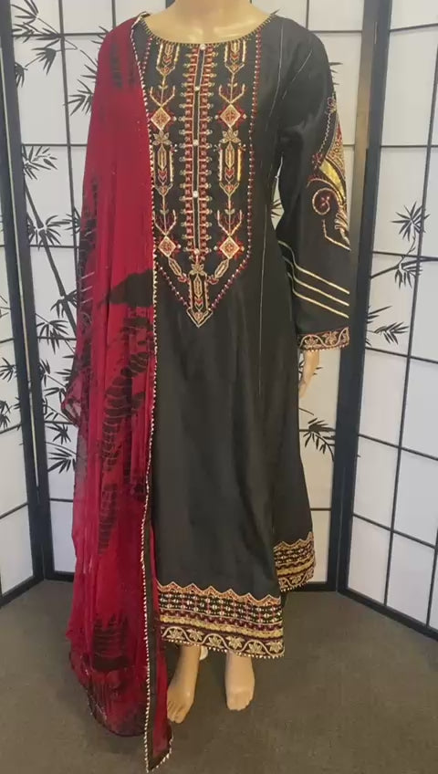 Embroidered 3-Piece Cotton Silk Dress