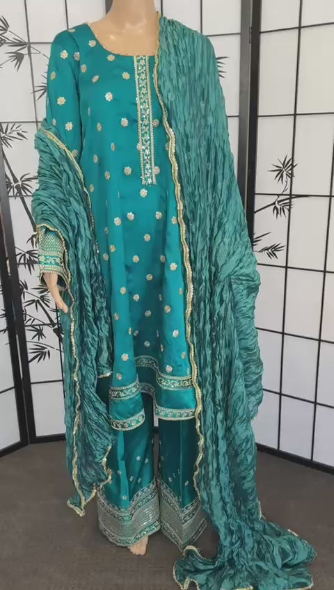 3-Piece Embellished Resham Embroidered Silk Suit