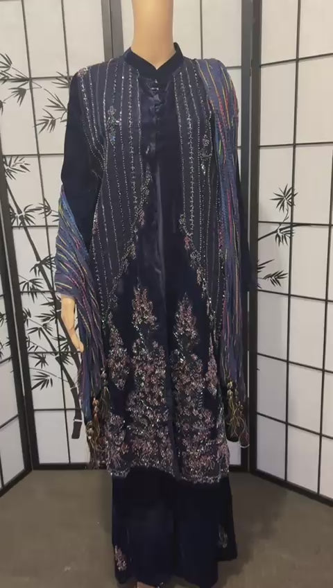 Embellished 4-Piece Velvet Suit Set