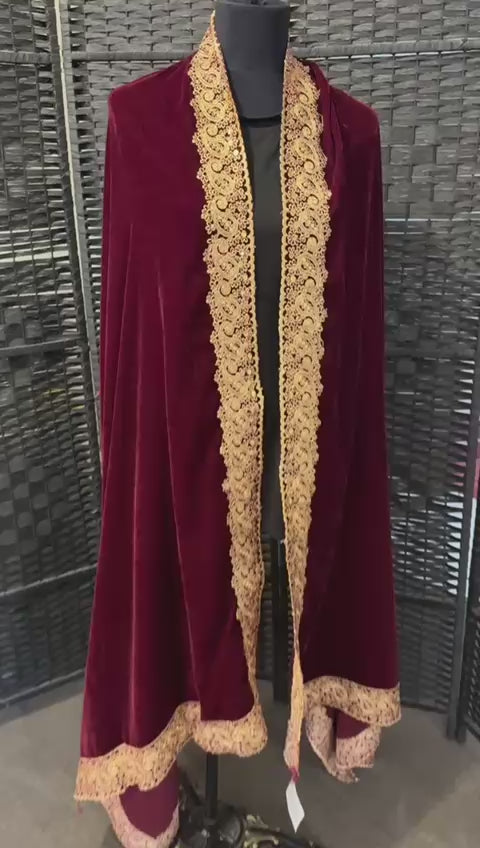 Deep Maroon Velvet Shawl with Resham & Sequin Embroidery
